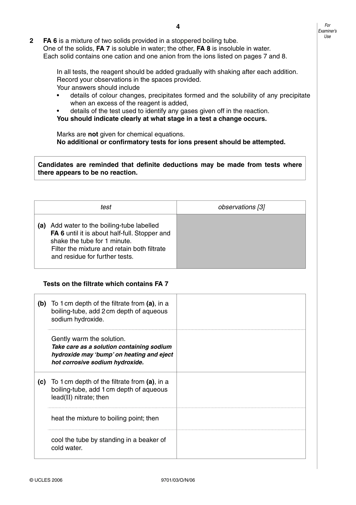 Cambridge A Level Chemistry 9701 2006 Oct/Nov Paper 3 · Variant 1 question paper, page 4 of 8