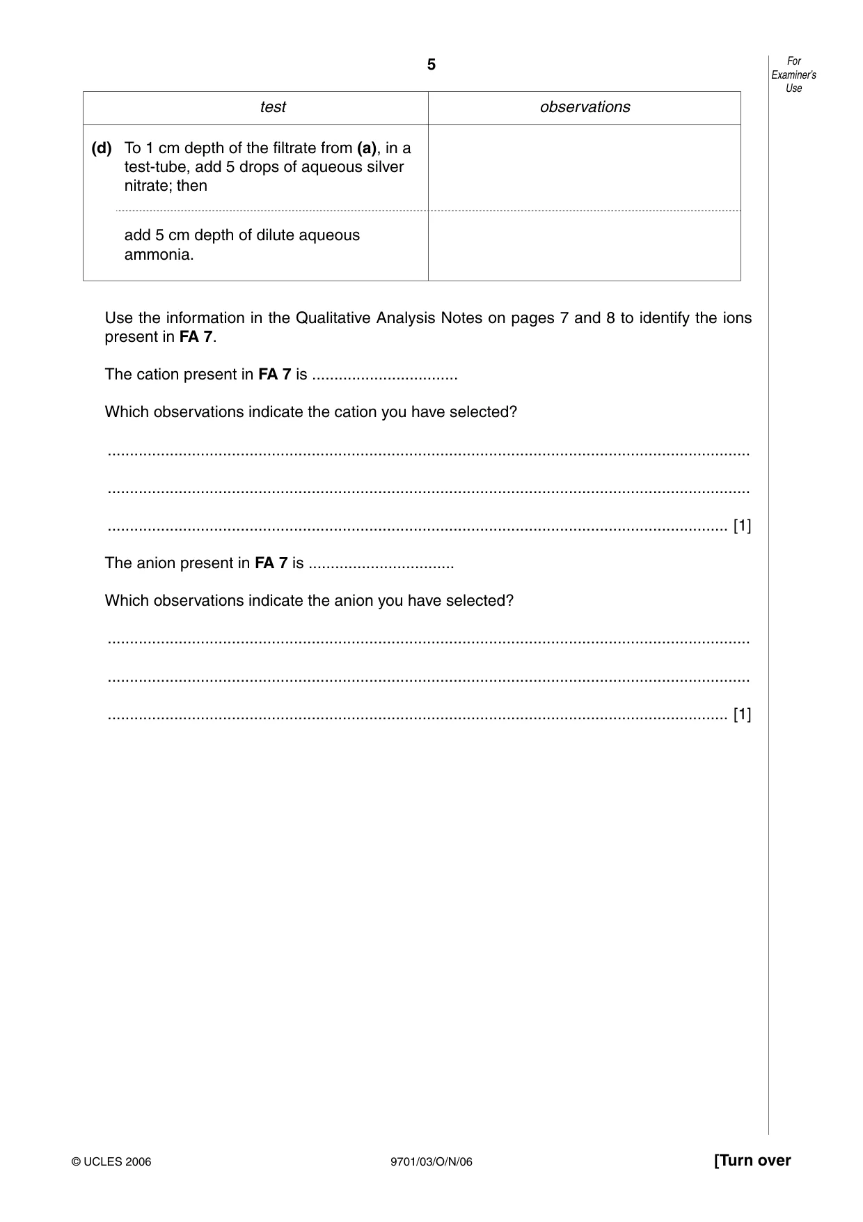 Cambridge A Level Chemistry 9701 2006 Oct/Nov Paper 3 · Variant 1 question paper, page 5 of 8