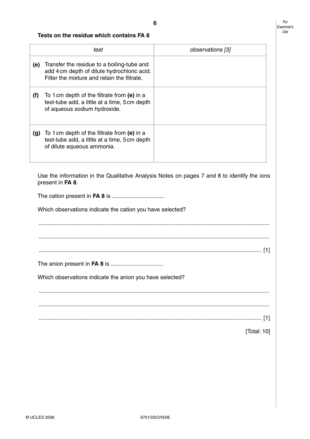 Cambridge A Level Chemistry 9701 2006 Oct/Nov Paper 3 · Variant 1 question paper, page 6 of 8