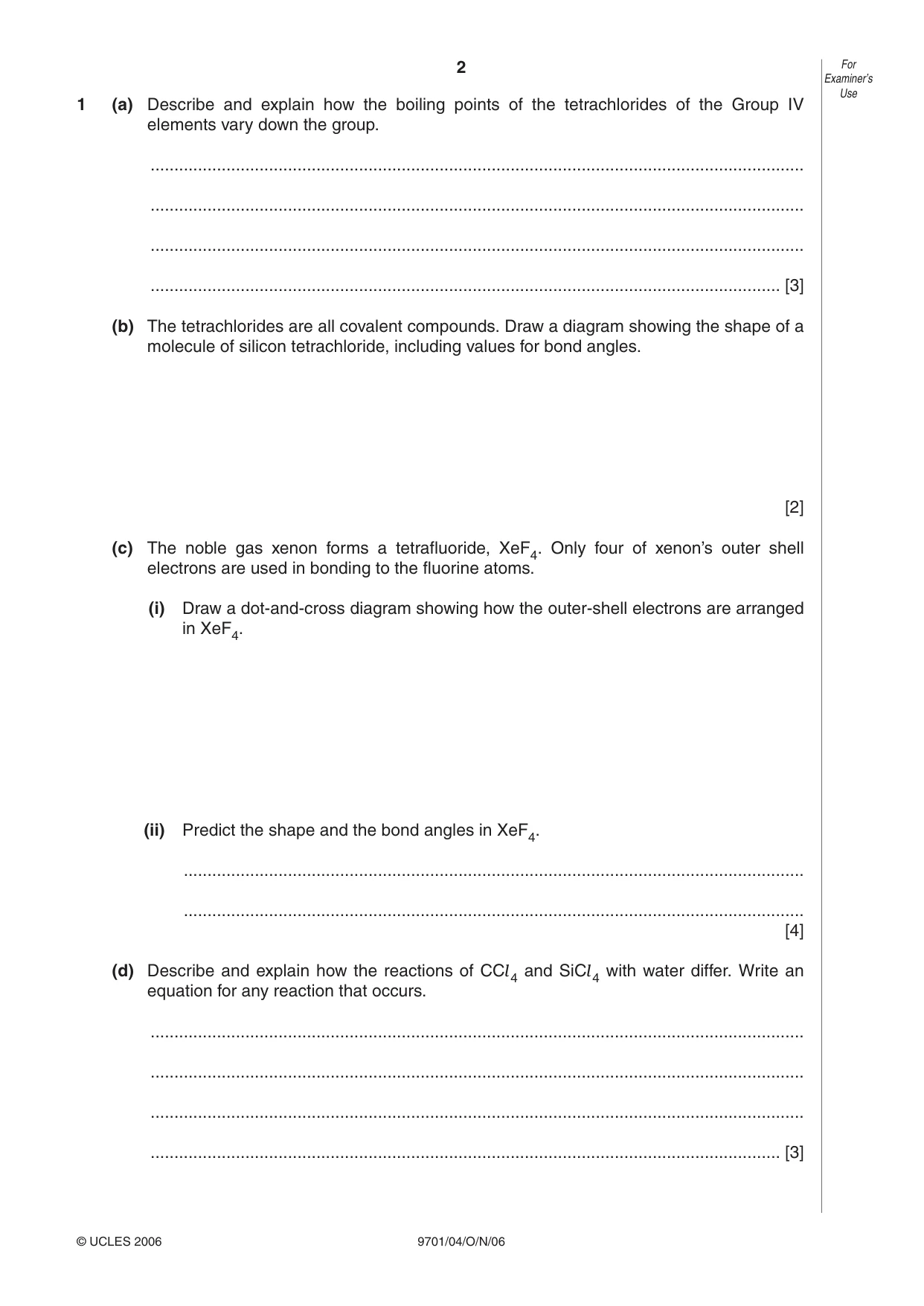 Cambridge A Level Chemistry 9701 2006 Oct/Nov Paper 4 · Variant 1 question paper, page 2 of 12
