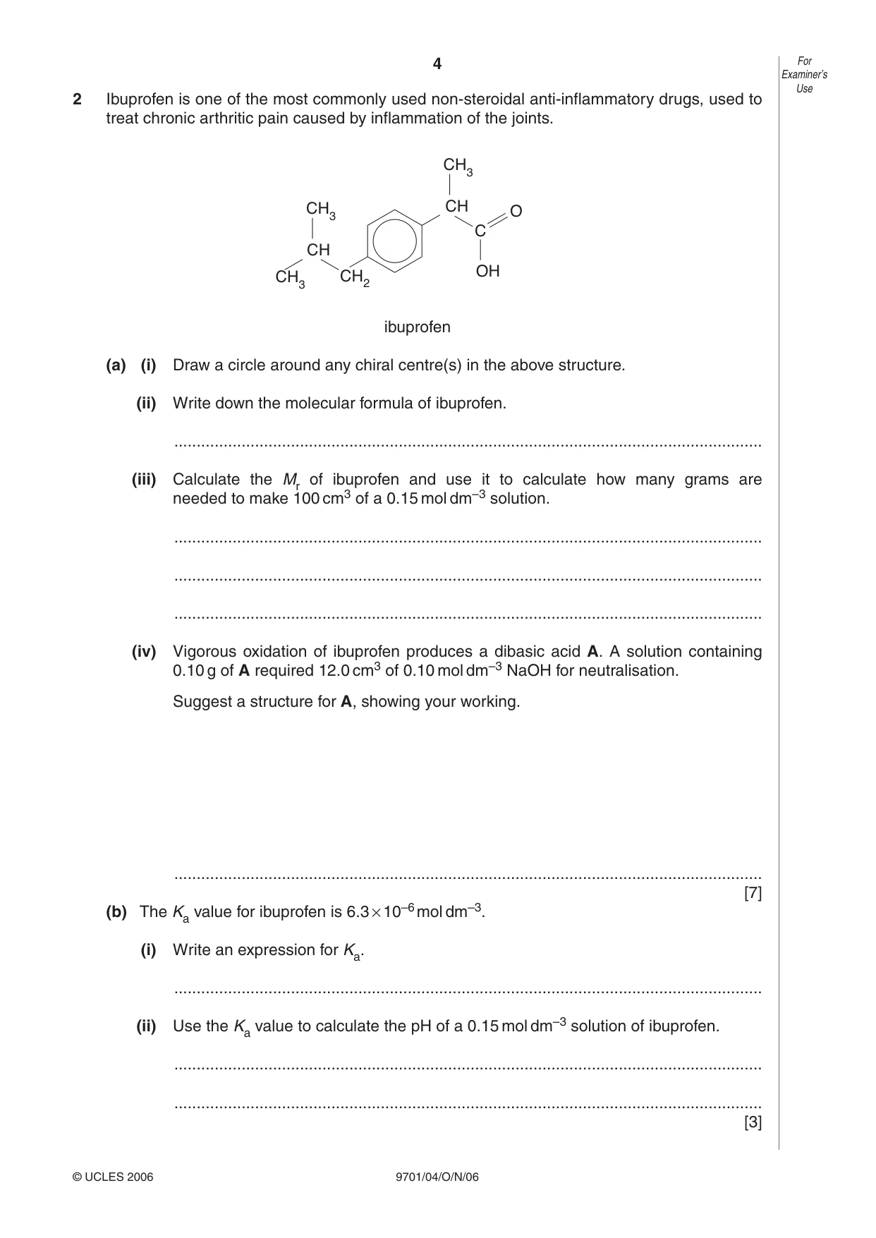 Cambridge A Level Chemistry 9701 2006 Oct/Nov Paper 4 · Variant 1 question paper, page 4 of 12
