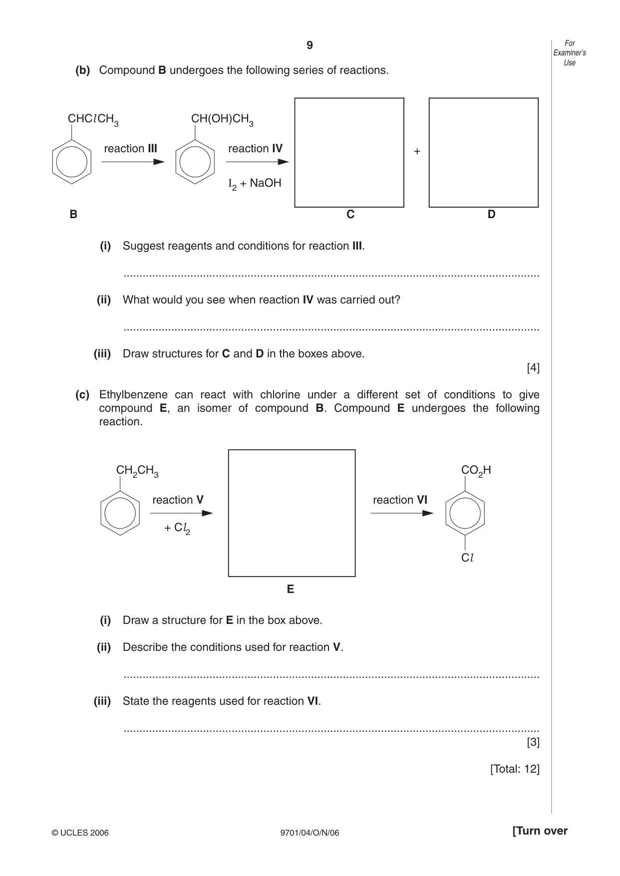 Cambridge A Level Chemistry 9701 2006 Oct/Nov Paper 4 · Variant 1 question paper, page 9 of 12