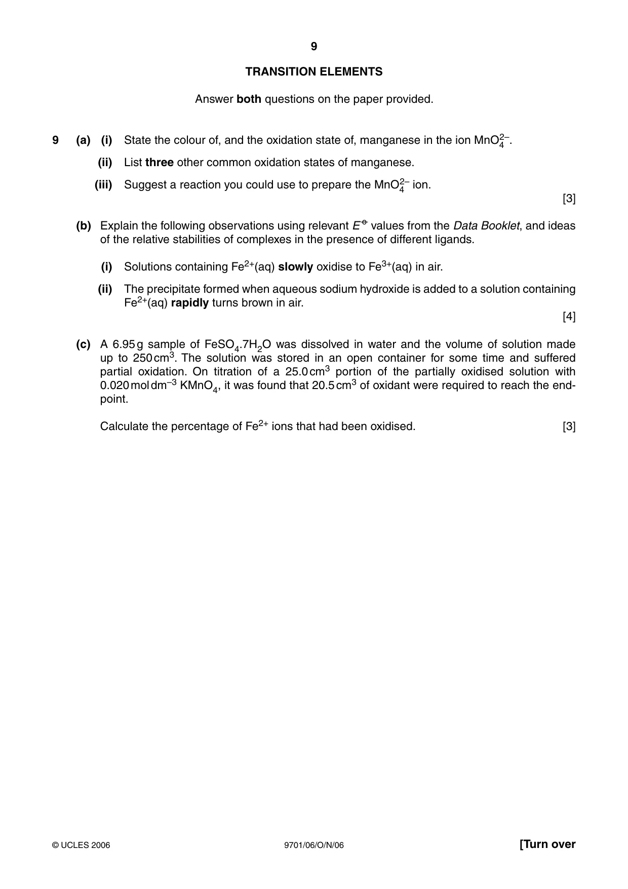 Cambridge A Level Chemistry 9701 2006 Oct/Nov Paper 6 · Variant 1 question paper, page 9 of 12