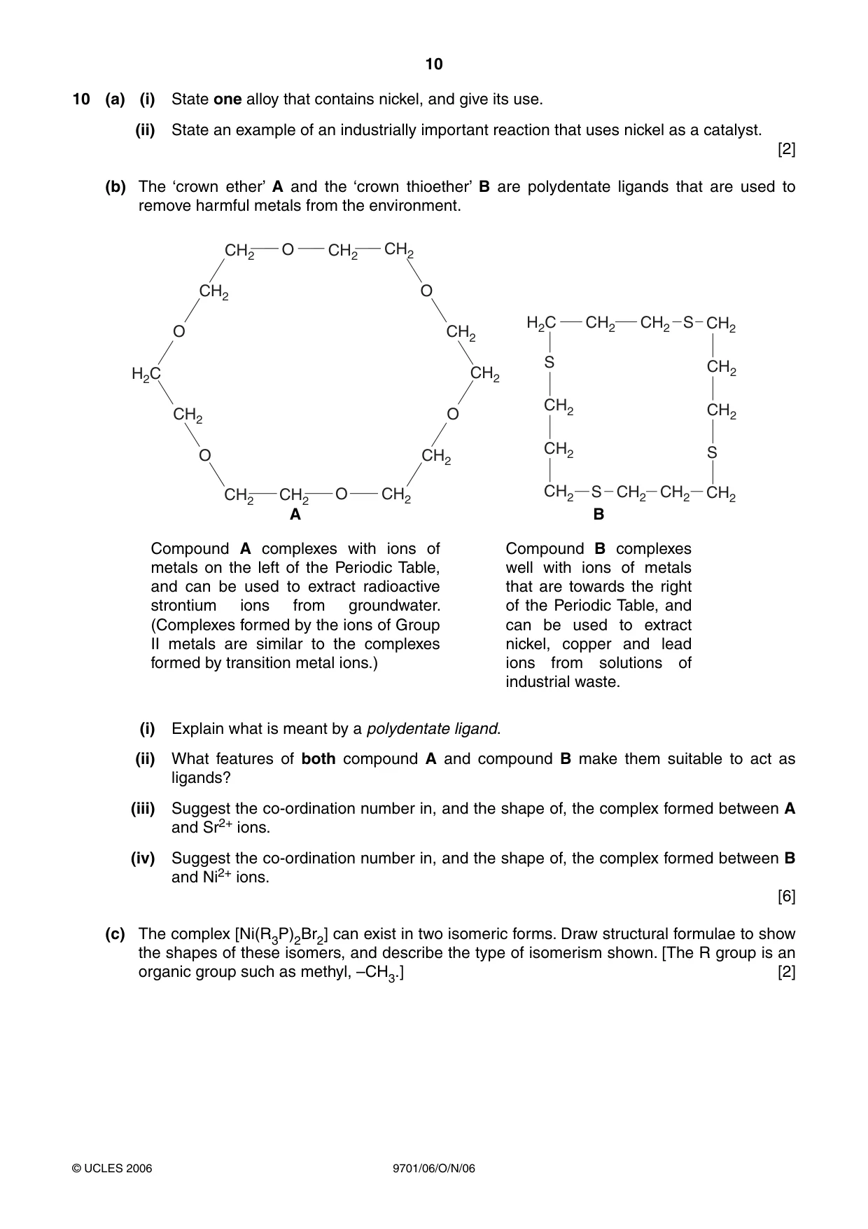 Cambridge A Level Chemistry 9701 2006 Oct/Nov Paper 6 · Variant 1 question paper, page 10 of 12