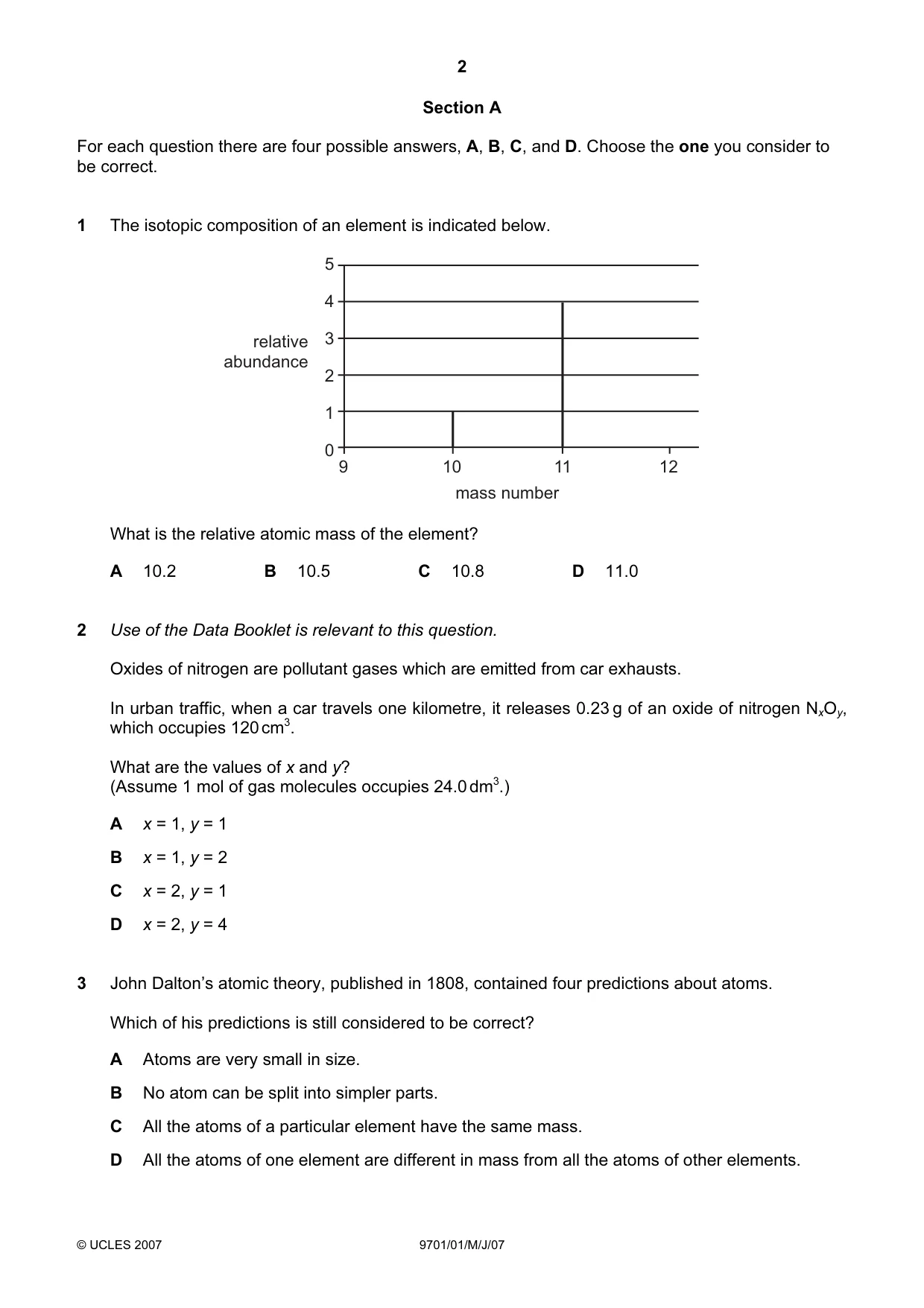 Cambridge A Level Chemistry 9701 2007 May/June Paper 1 · Variant 1 question paper, page 2 of 16