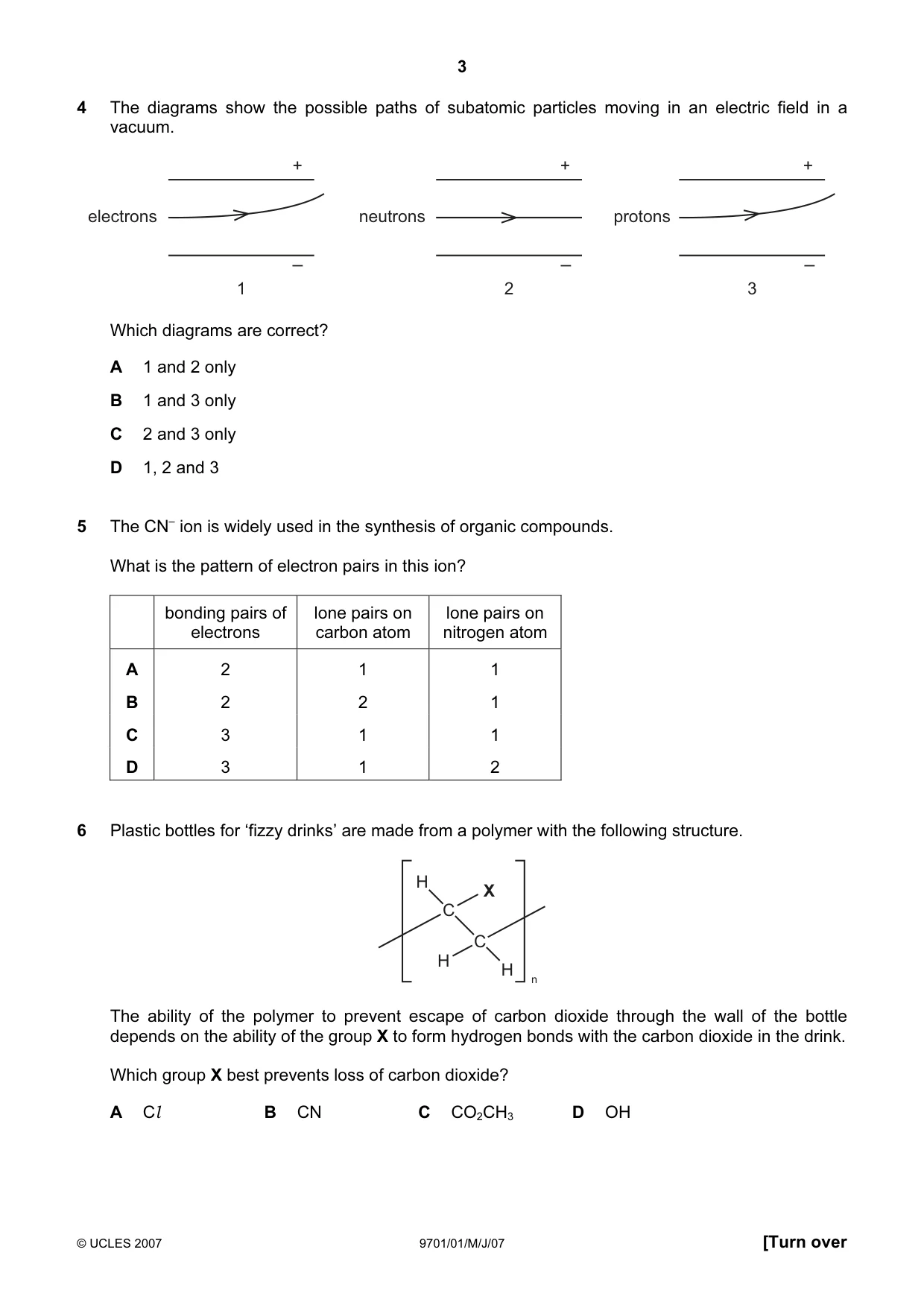 Cambridge A Level Chemistry 9701 2007 May/June Paper 1 · Variant 1 question paper, page 3 of 16