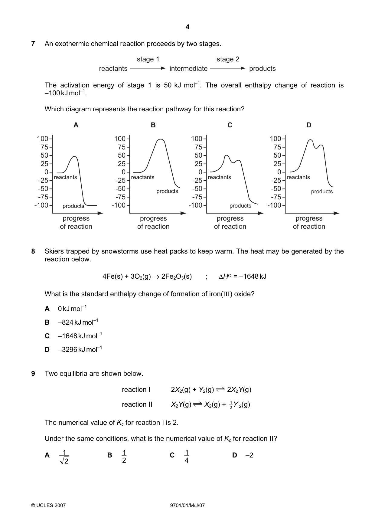 Cambridge A Level Chemistry 9701 2007 May/June Paper 1 · Variant 1 question paper, page 4 of 16