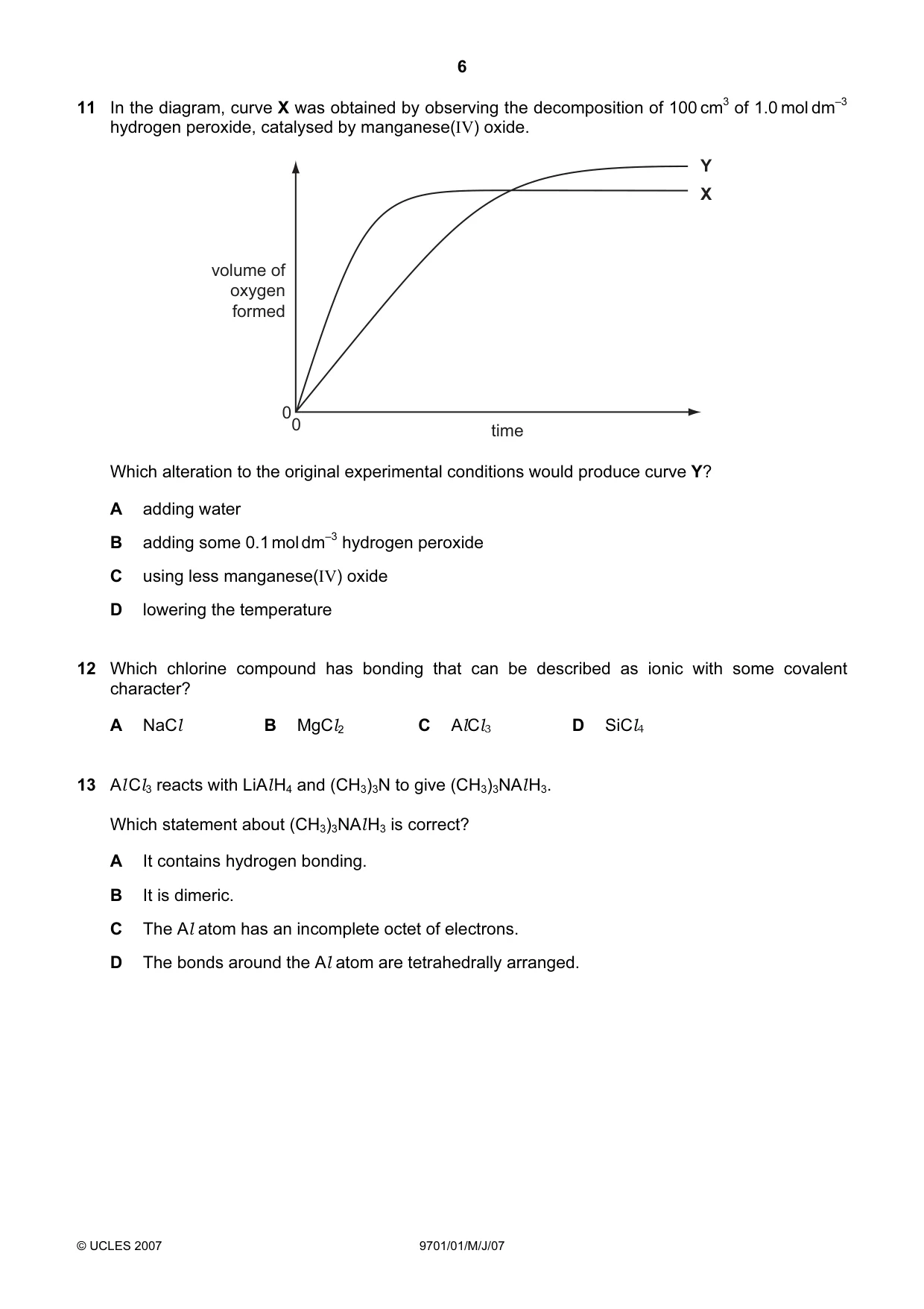 Cambridge A Level Chemistry 9701 2007 May/June Paper 1 · Variant 1 question paper, page 6 of 16