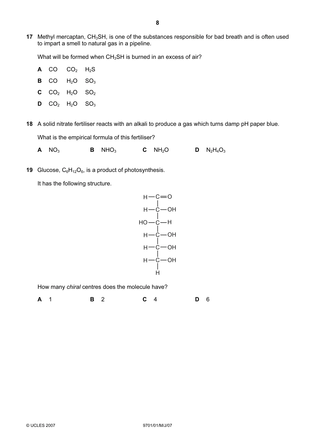 Cambridge A Level Chemistry 9701 2007 May/June Paper 1 · Variant 1 question paper, page 8 of 16