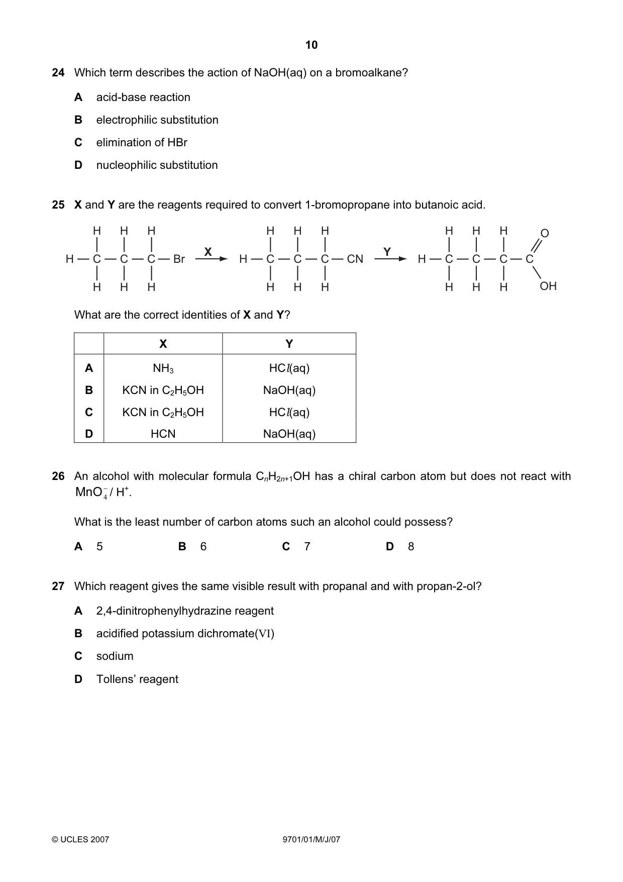 Cambridge A Level Chemistry 9701 2007 May/June Paper 1 · Variant 1 question paper, page 10 of 16