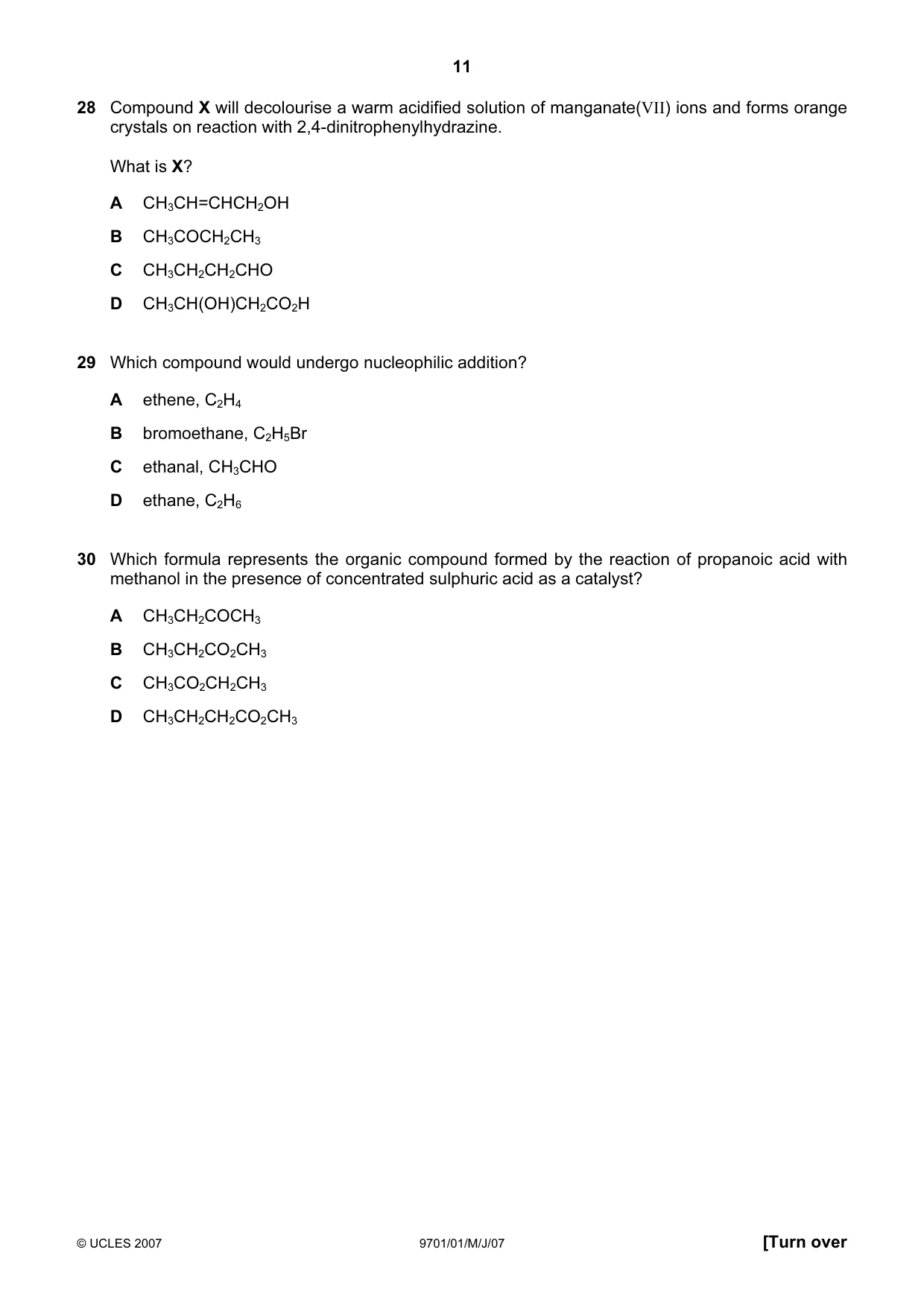 Cambridge A Level Chemistry 9701 2007 May/June Paper 1 · Variant 1 question paper, page 11 of 16
