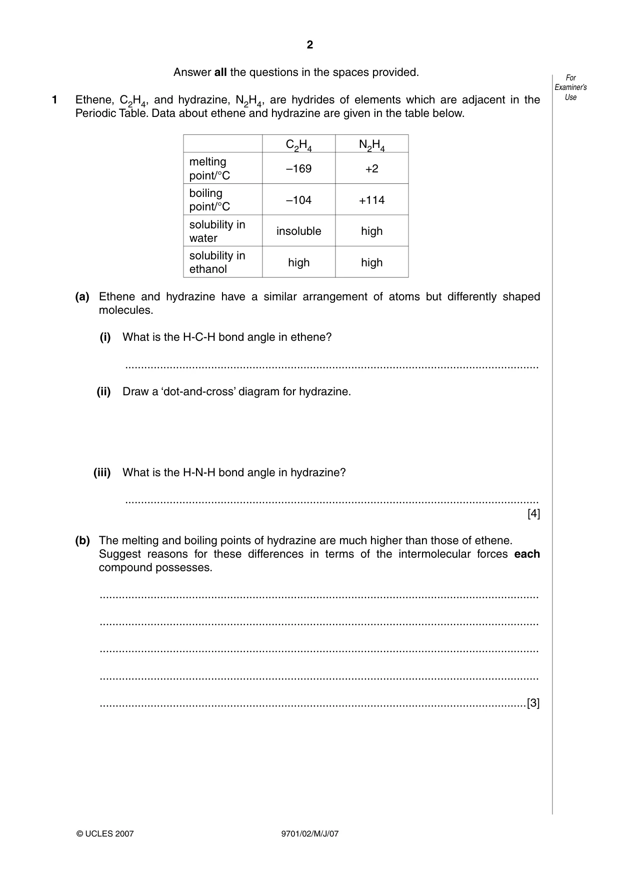 Cambridge A Level Chemistry 9701 2007 May/June Paper 2 · Variant 1 question paper, page 2 of 12