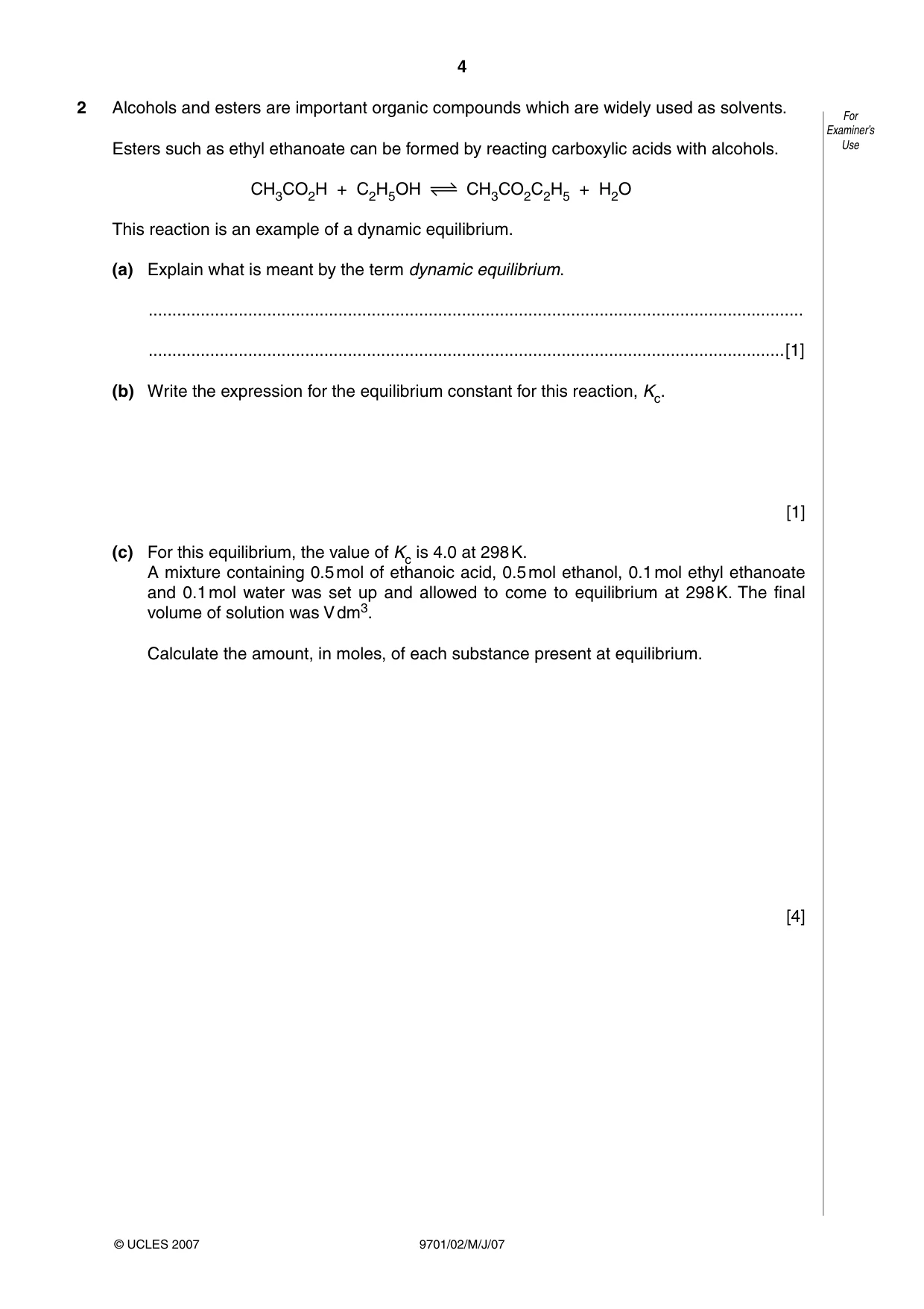 Cambridge A Level Chemistry 9701 2007 May/June Paper 2 · Variant 1 question paper, page 4 of 12