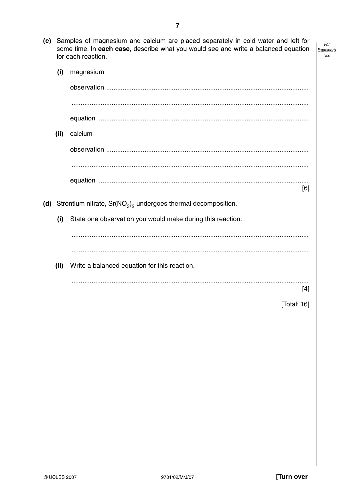Cambridge A Level Chemistry 9701 2007 May/June Paper 2 · Variant 1 question paper, page 7 of 12