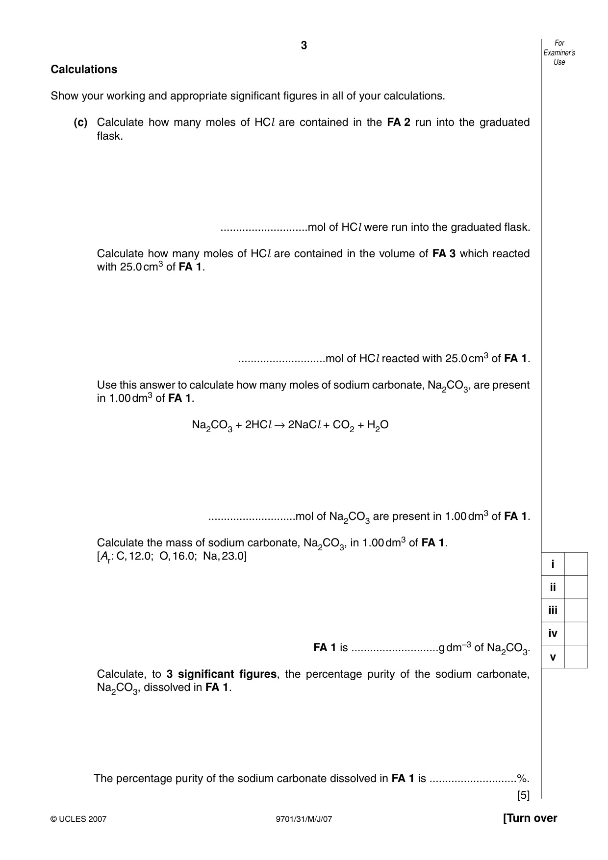 Cambridge A Level Chemistry 9701 2007 May/June Paper 3 · Variant 1 question paper, page 3 of 12