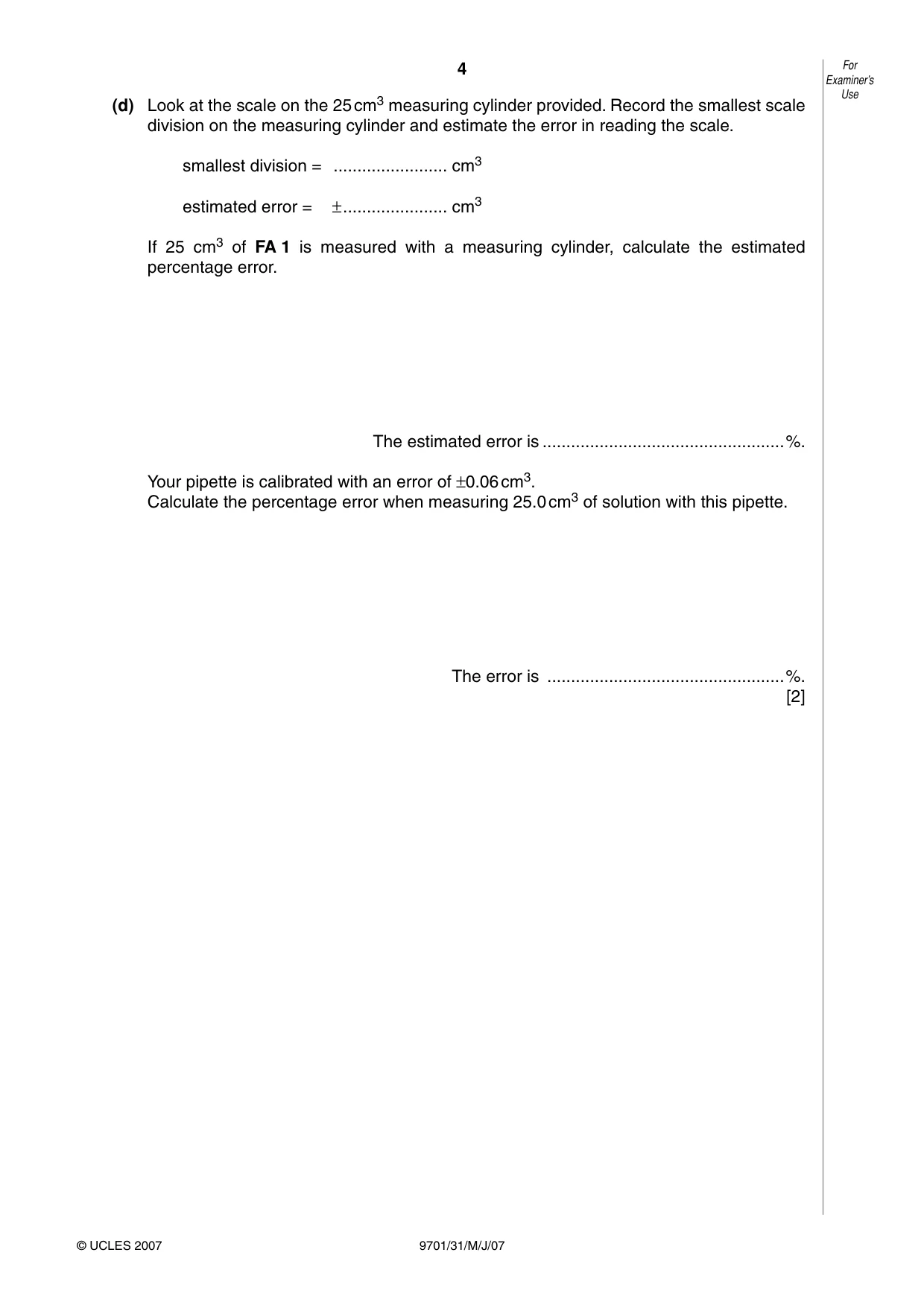 Cambridge A Level Chemistry 9701 2007 May/June Paper 3 · Variant 1 question paper, page 4 of 12