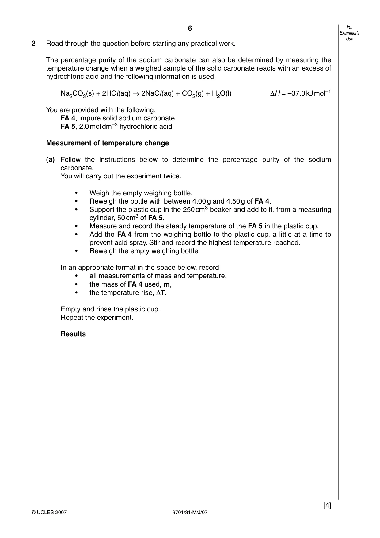 Cambridge A Level Chemistry 9701 2007 May/June Paper 3 · Variant 1 question paper, page 6 of 12