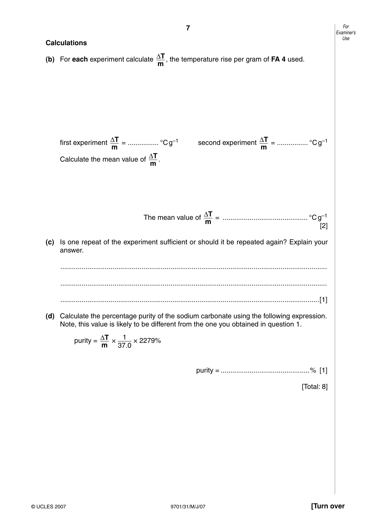 Cambridge A Level Chemistry 9701 2007 May/June Paper 3 · Variant 1 question paper, page 7 of 12