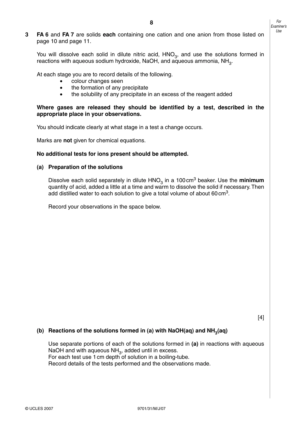 Cambridge A Level Chemistry 9701 2007 May/June Paper 3 · Variant 1 question paper, page 8 of 12