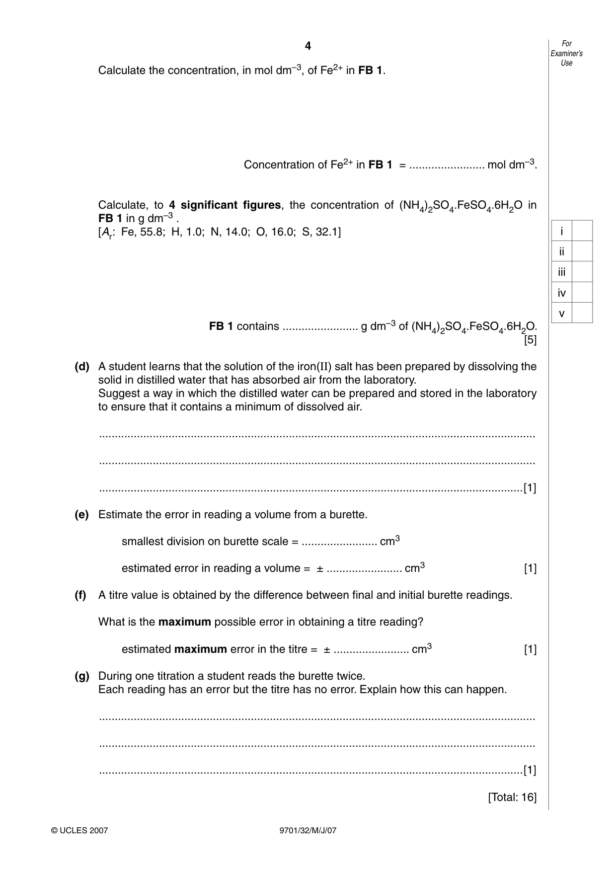 Cambridge A Level Chemistry 9701 2007 May/June Paper 3 · Variant 2 question paper, page 4 of 12