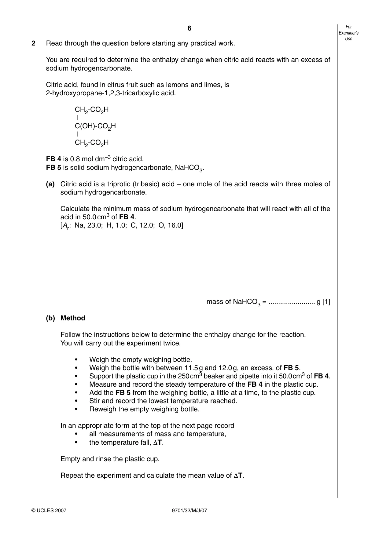 Cambridge A Level Chemistry 9701 2007 May/June Paper 3 · Variant 2 question paper, page 6 of 12
