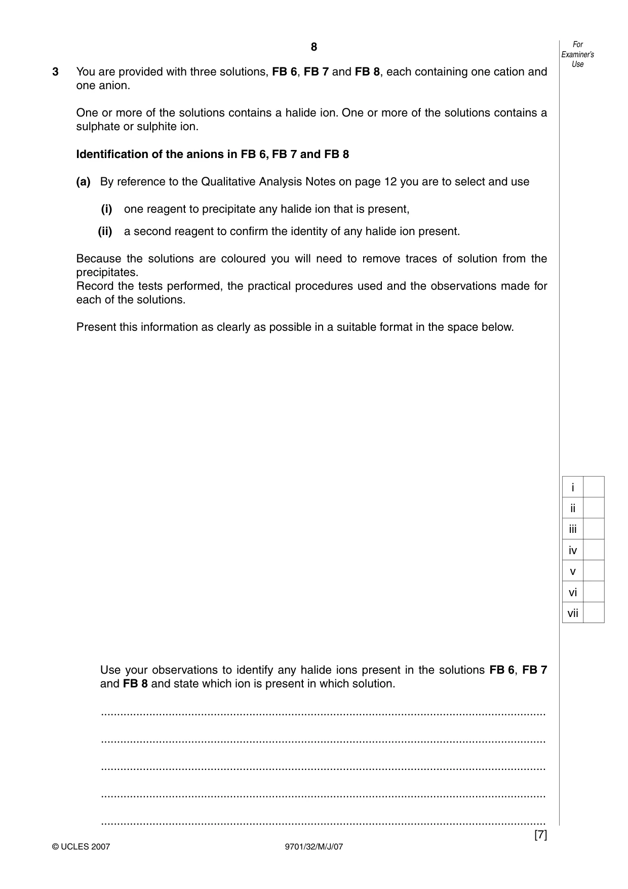 Cambridge A Level Chemistry 9701 2007 May/June Paper 3 · Variant 2 question paper, page 8 of 12