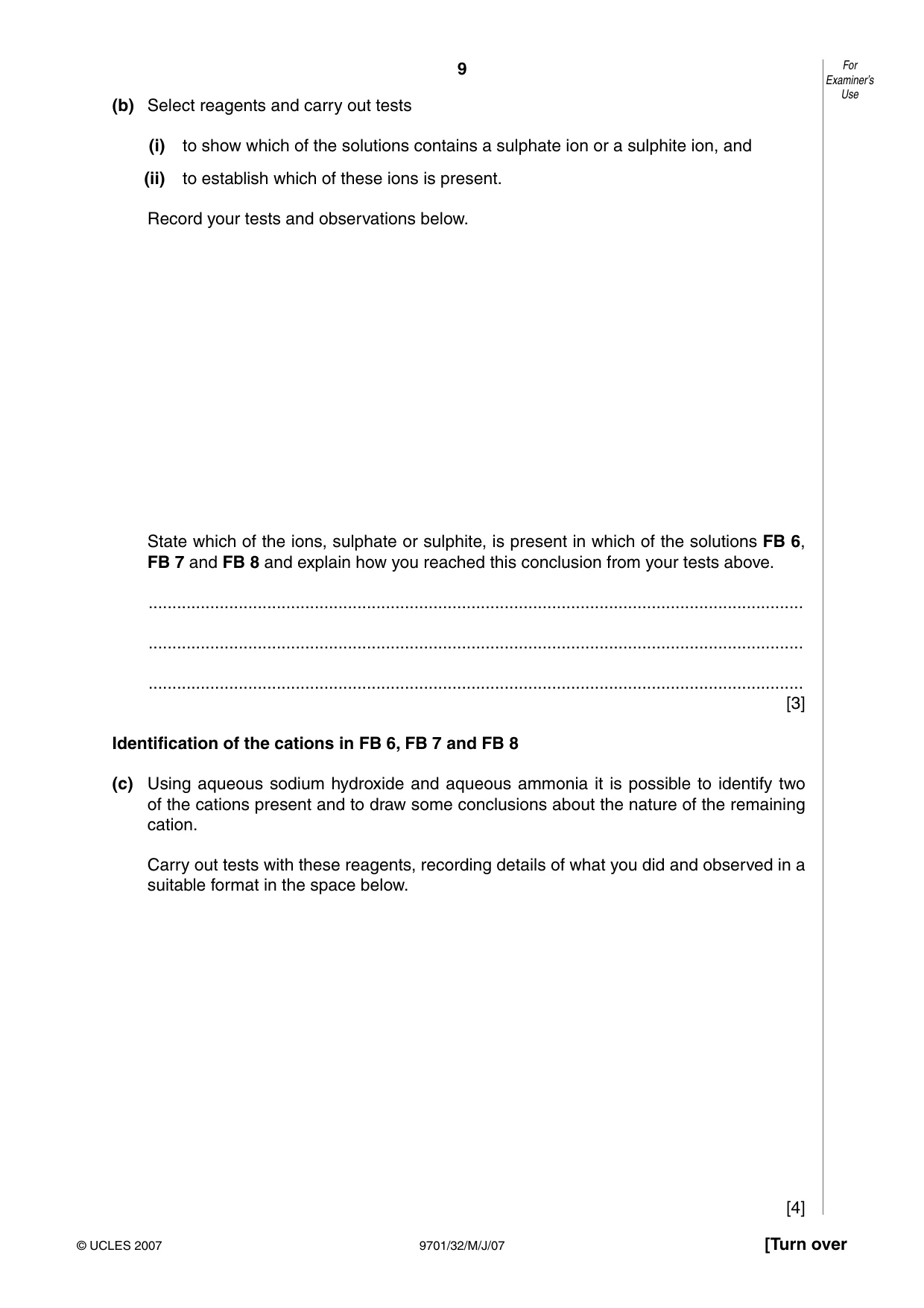 Cambridge A Level Chemistry 9701 2007 May/June Paper 3 · Variant 2 question paper, page 9 of 12