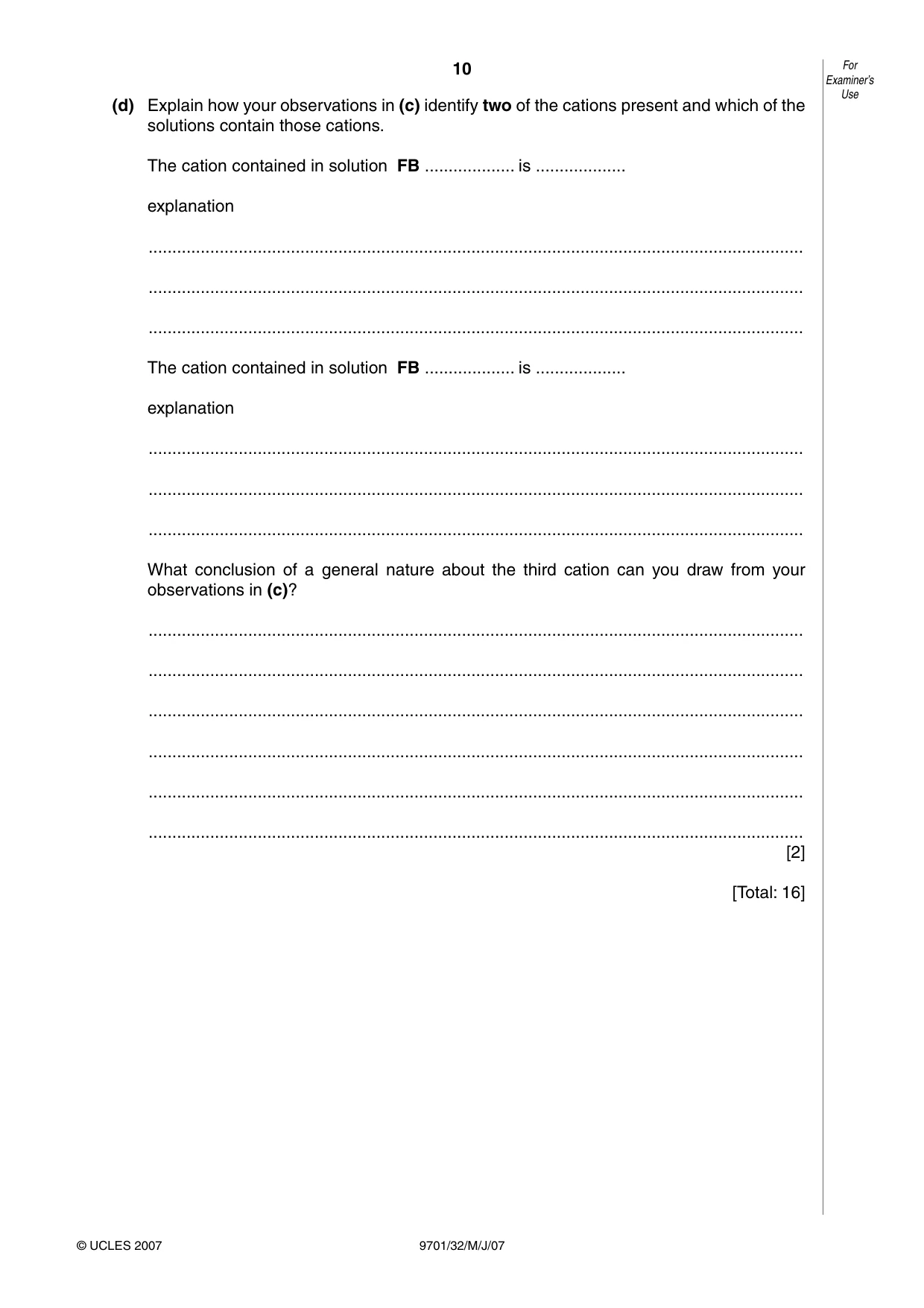 Cambridge A Level Chemistry 9701 2007 May/June Paper 3 · Variant 2 question paper, page 10 of 12