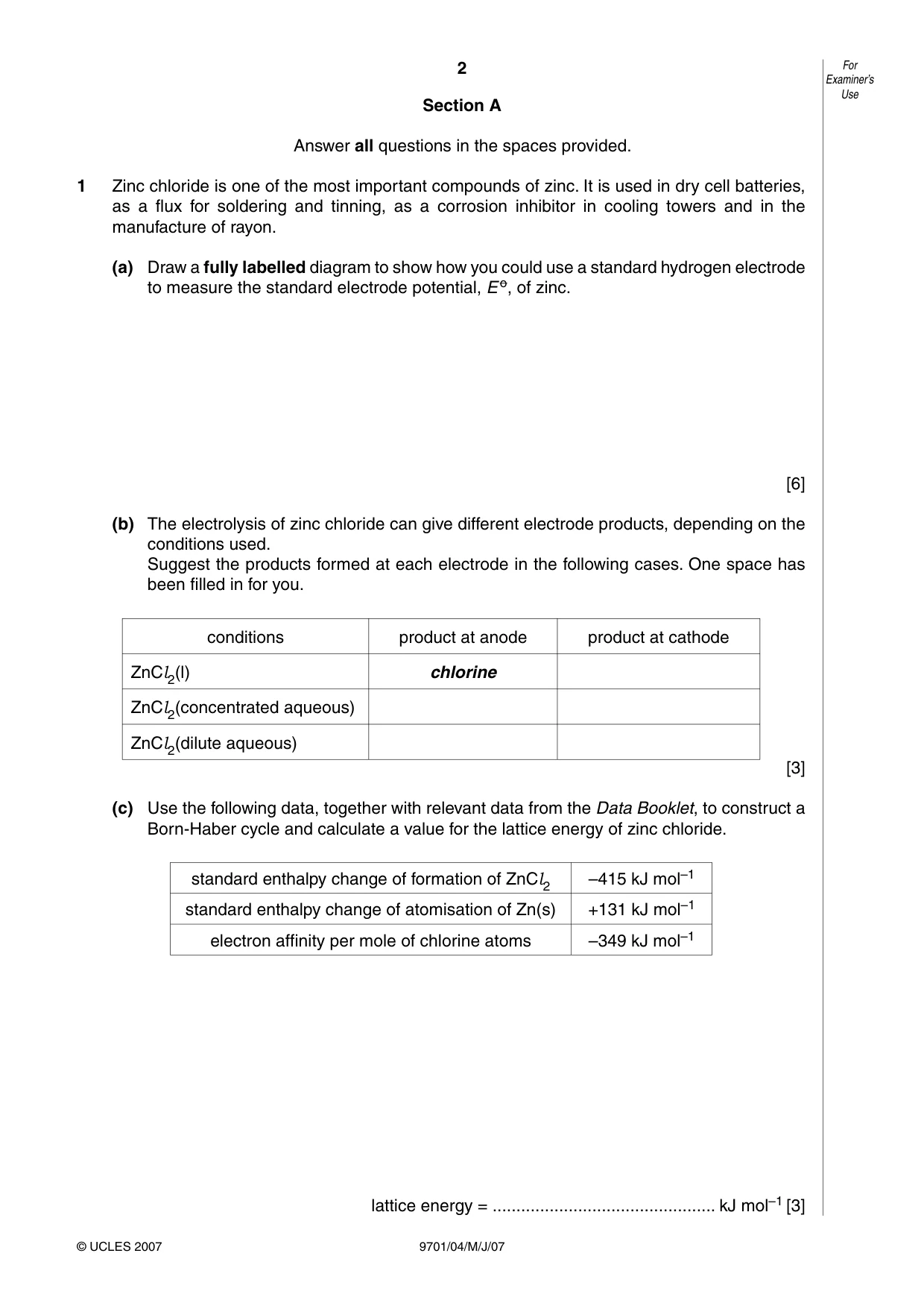 Cambridge A Level Chemistry 9701 2007 May/June Paper 4 · Variant 1 question paper, page 2 of 16