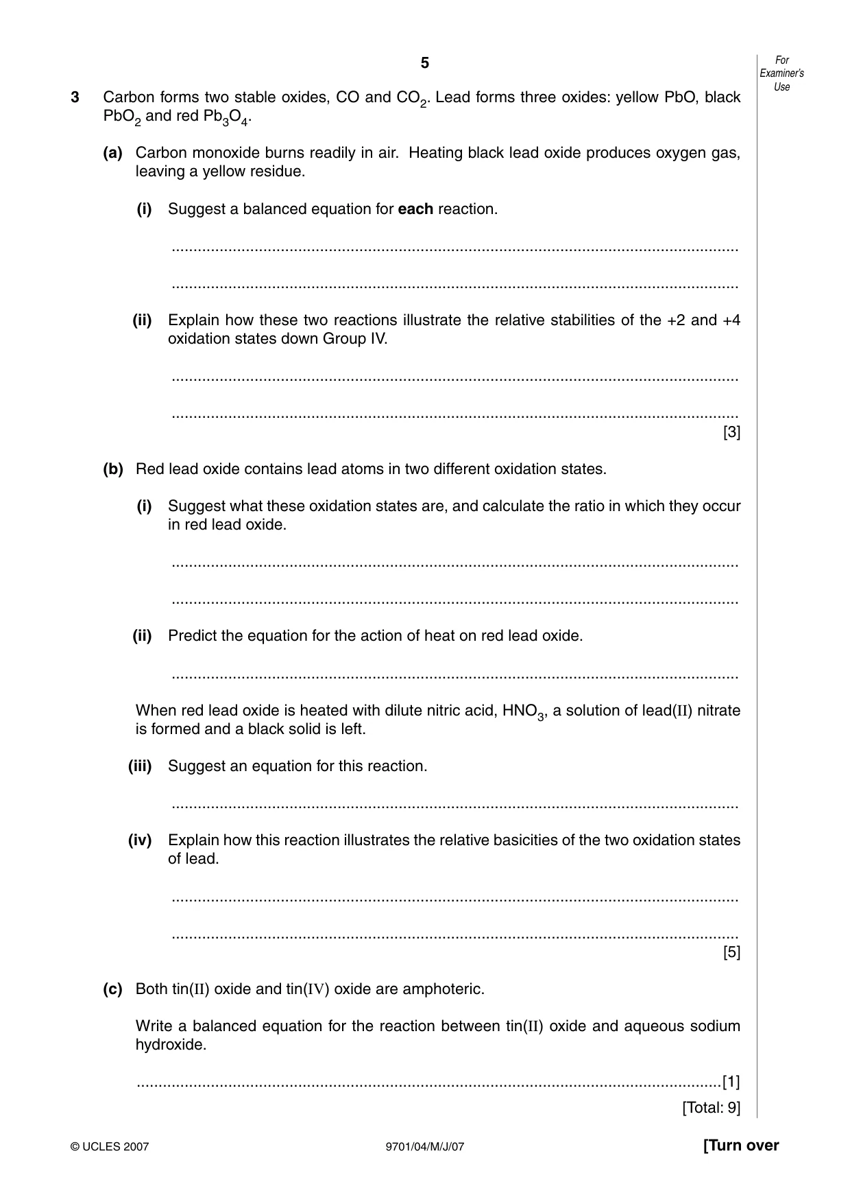 Cambridge A Level Chemistry 9701 2007 May/June Paper 4 · Variant 1 question paper, page 5 of 16
