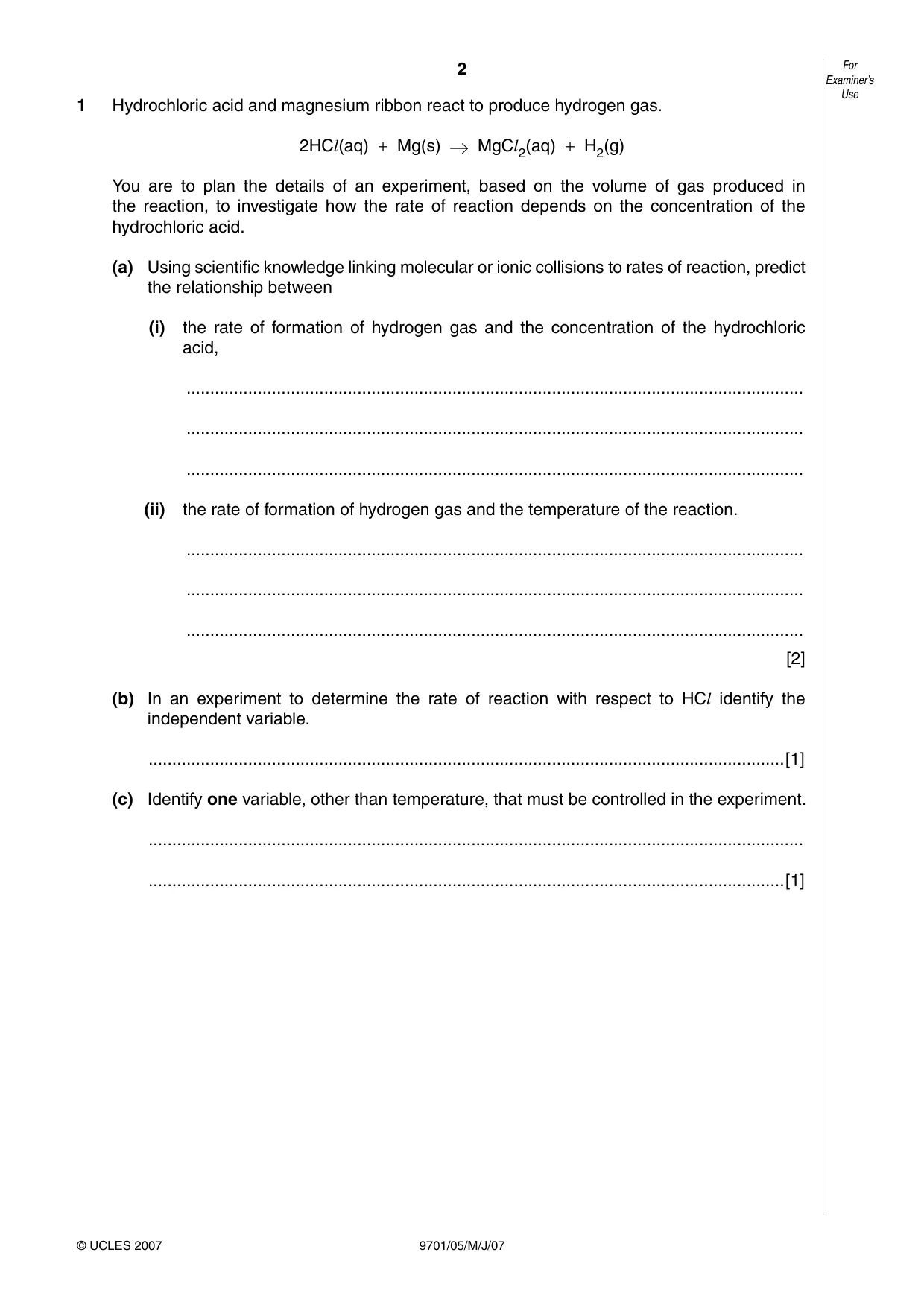 Cambridge A Level Chemistry 9701 2007 May/June Paper 5 · Variant 1 question paper, page 2 of 12