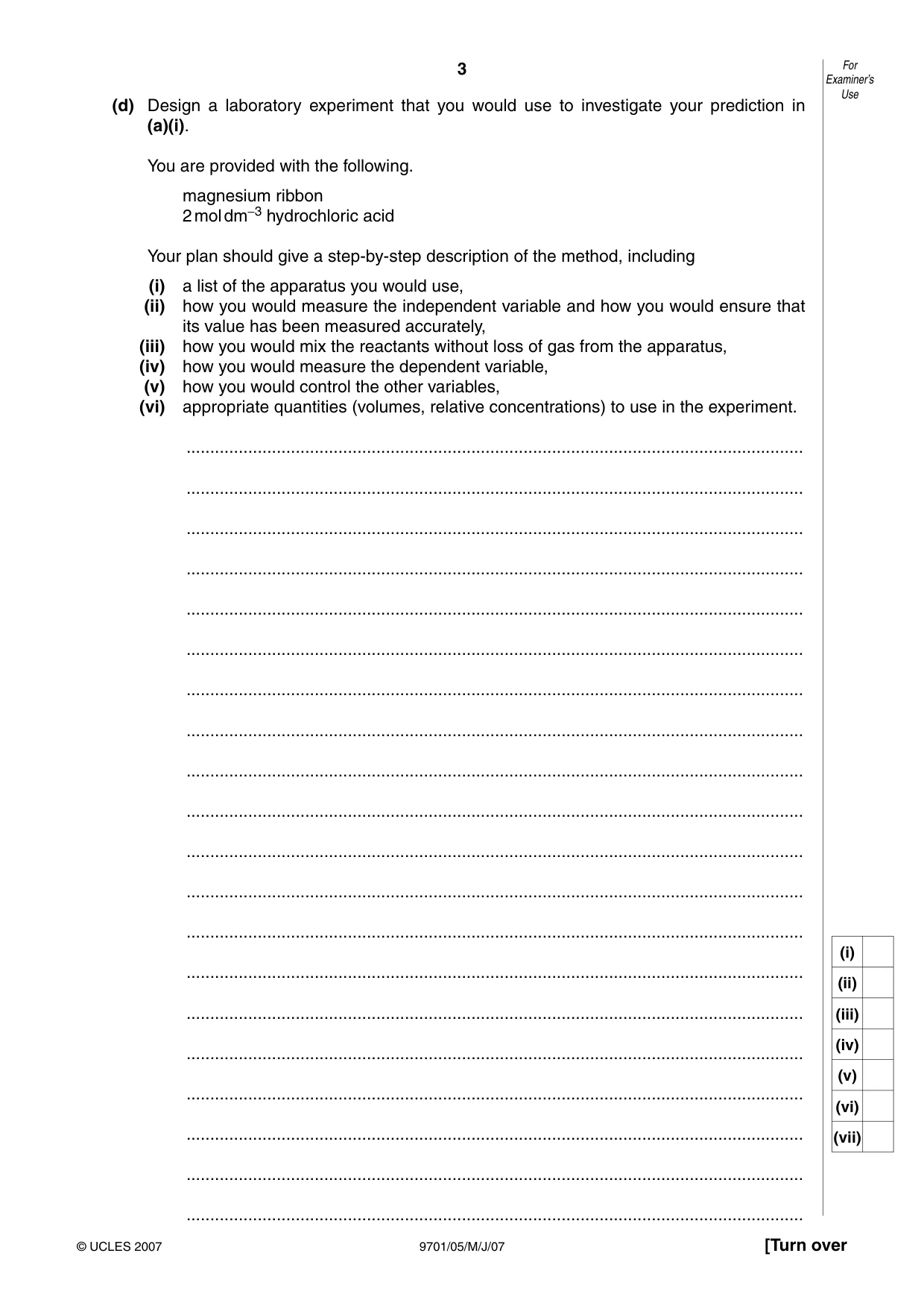 Cambridge A Level Chemistry 9701 2007 May/June Paper 5 · Variant 1 question paper, page 3 of 12