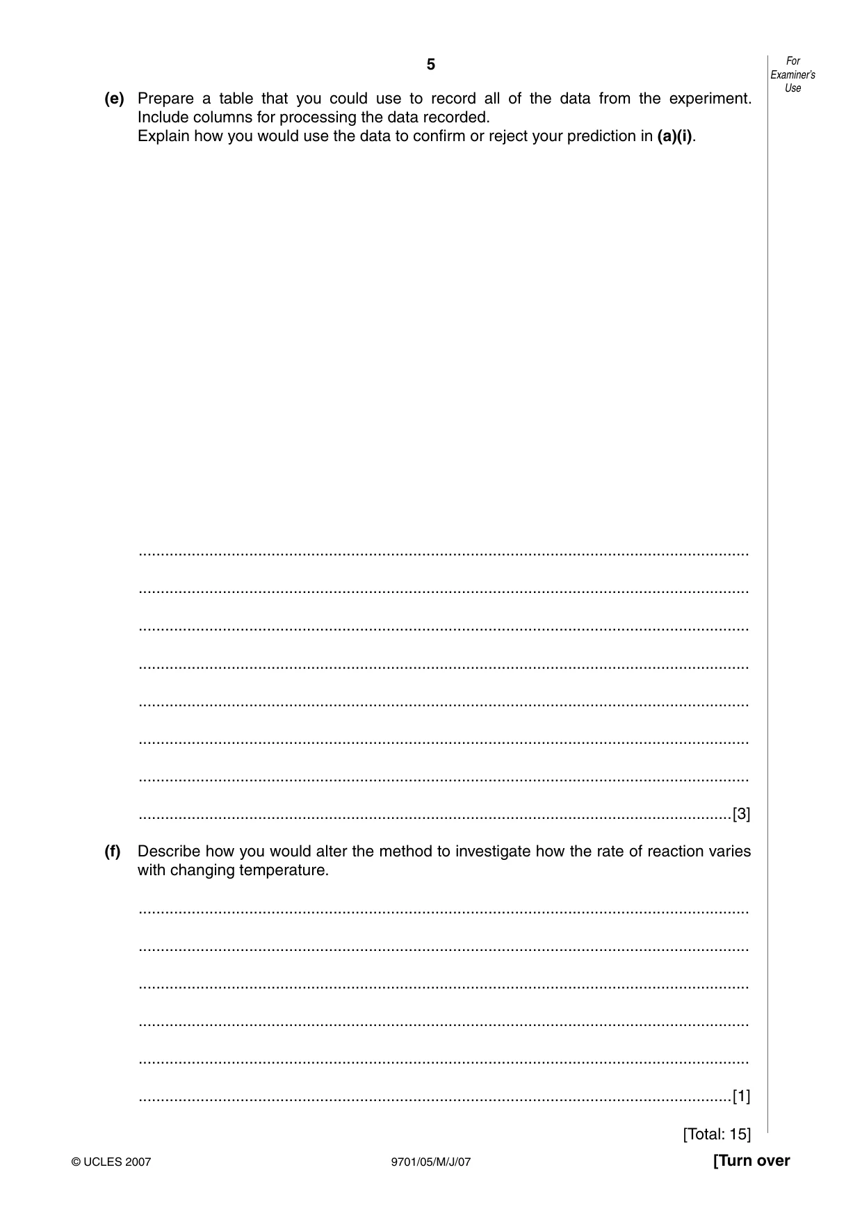 Cambridge A Level Chemistry 9701 2007 May/June Paper 5 · Variant 1 question paper, page 5 of 12