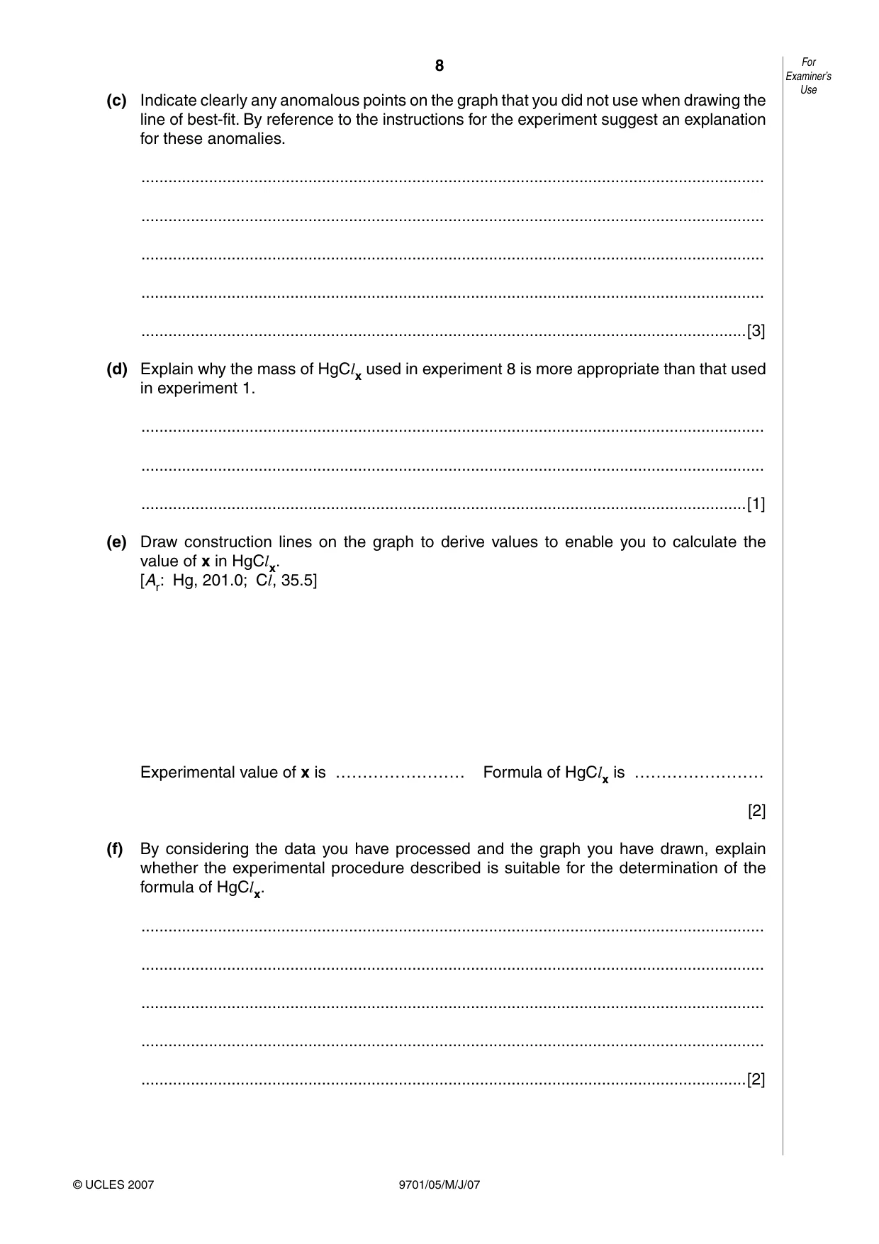 Cambridge A Level Chemistry 9701 2007 May/June Paper 5 · Variant 1 question paper, page 8 of 12