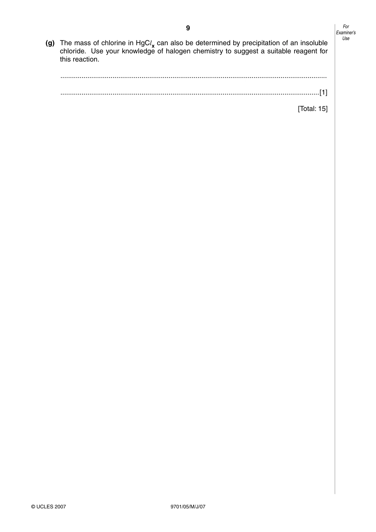 Cambridge A Level Chemistry 9701 2007 May/June Paper 5 · Variant 1 question paper, page 9 of 12