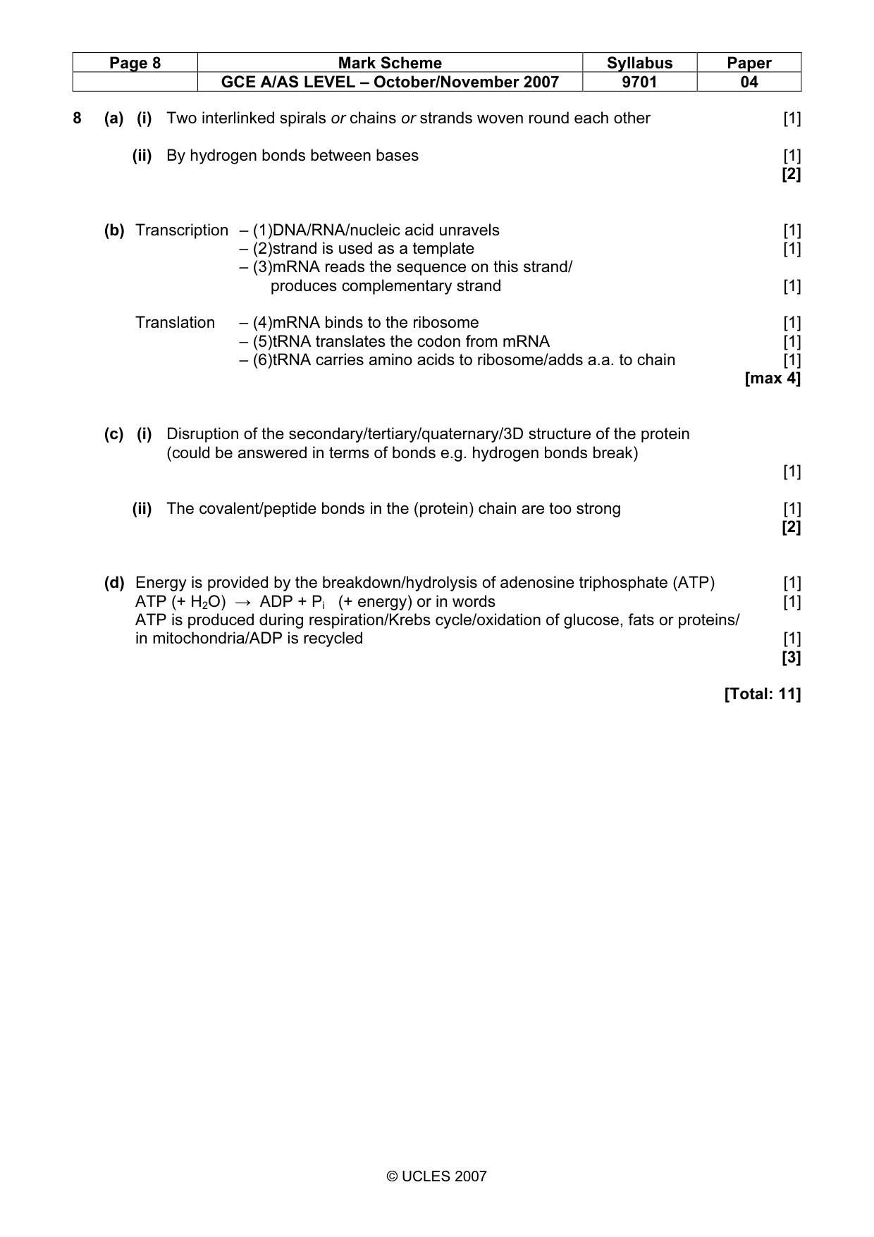 Mark scheme, page 8 of 10