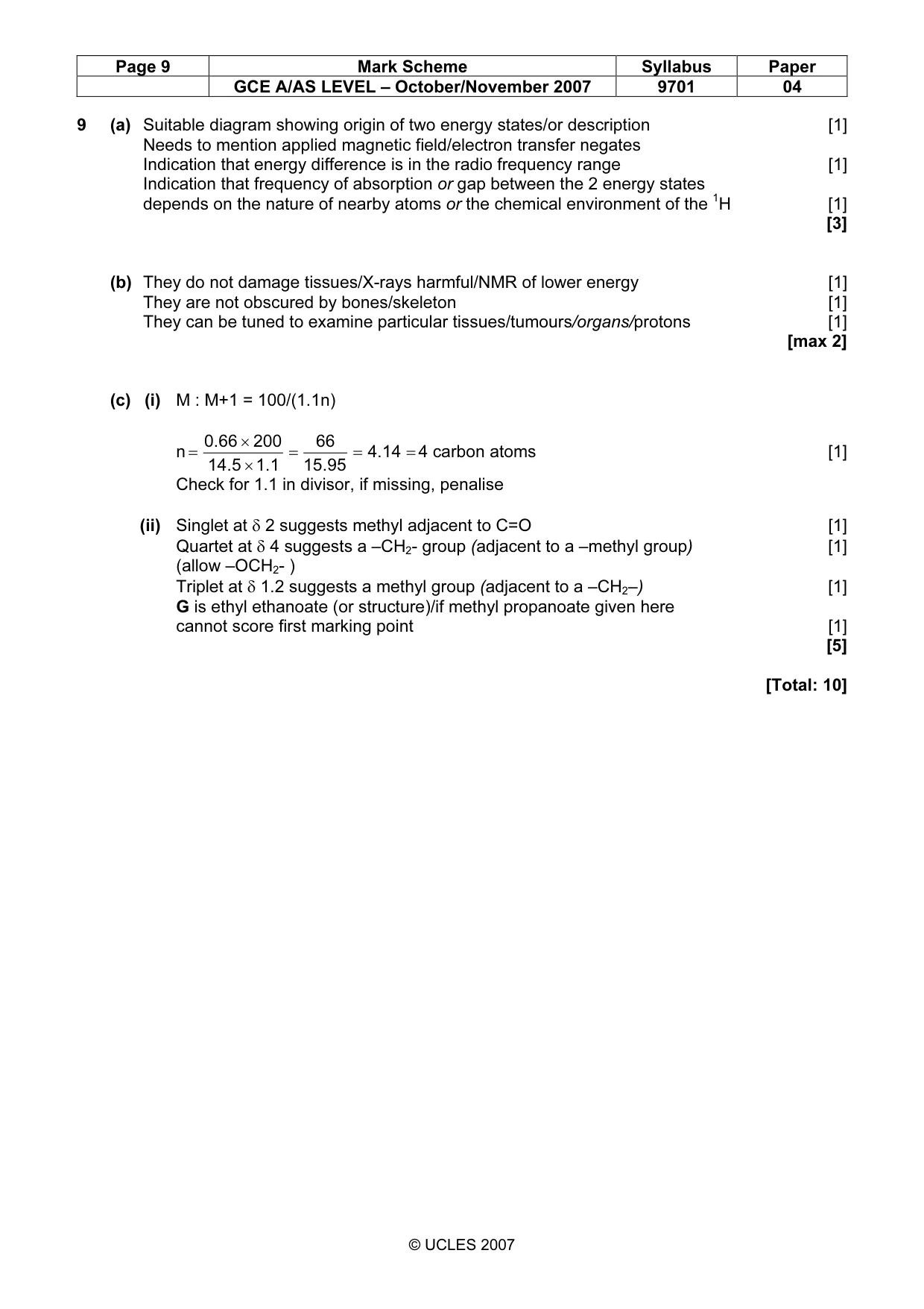 Mark scheme, page 9 of 10