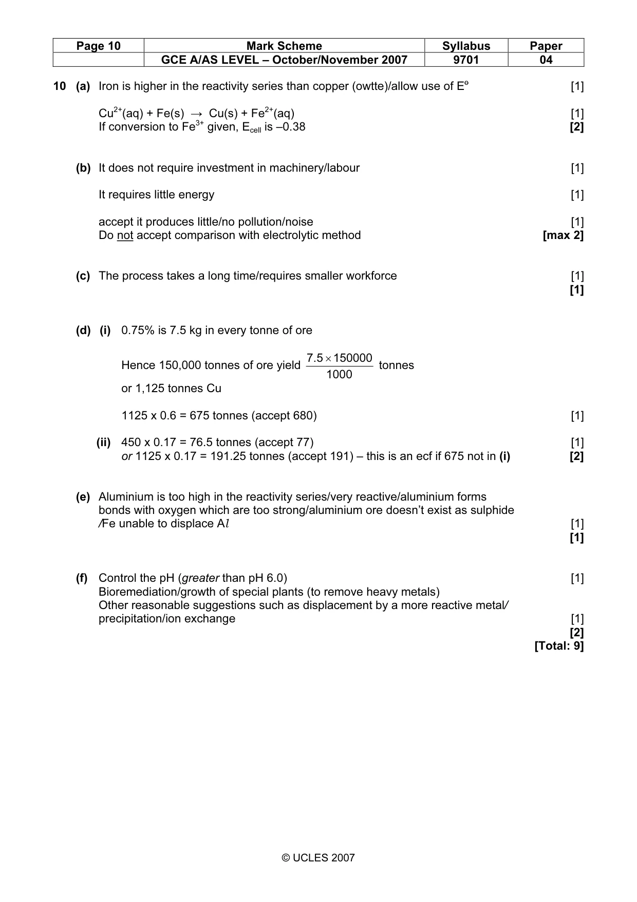 Mark scheme, page 10 of 10