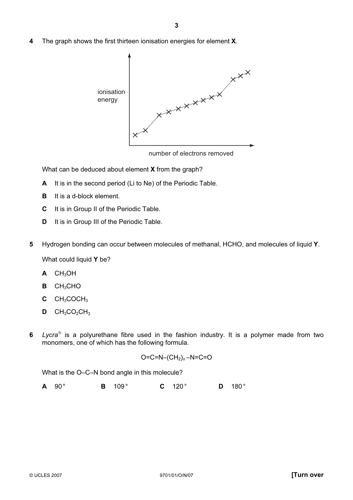 Cambridge A Level Chemistry 9701 2007 Oct/Nov Paper 1 · Variant 1 question paper, page 3 of 16