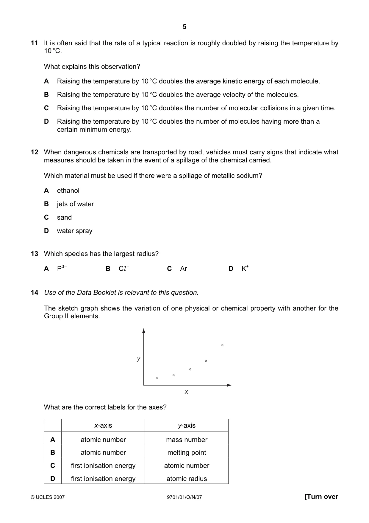 Cambridge A Level Chemistry 9701 2007 Oct/Nov Paper 1 · Variant 1 question paper, page 5 of 16