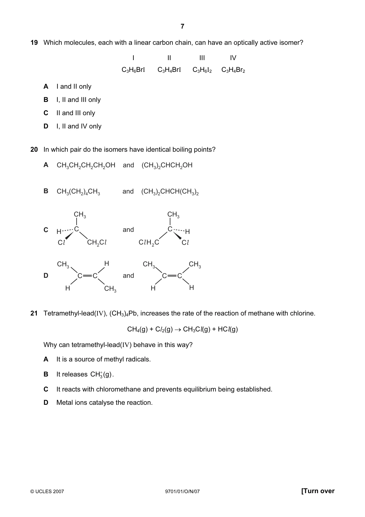 Cambridge A Level Chemistry 9701 2007 Oct/Nov Paper 1 · Variant 1 question paper, page 7 of 16