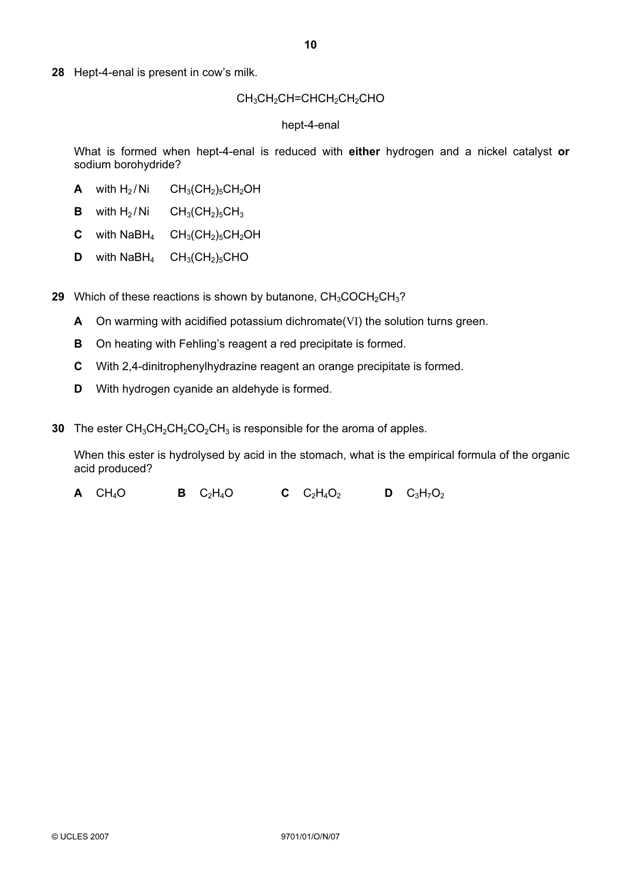 Cambridge A Level Chemistry 9701 2007 Oct/Nov Paper 1 · Variant 1 question paper, page 10 of 16