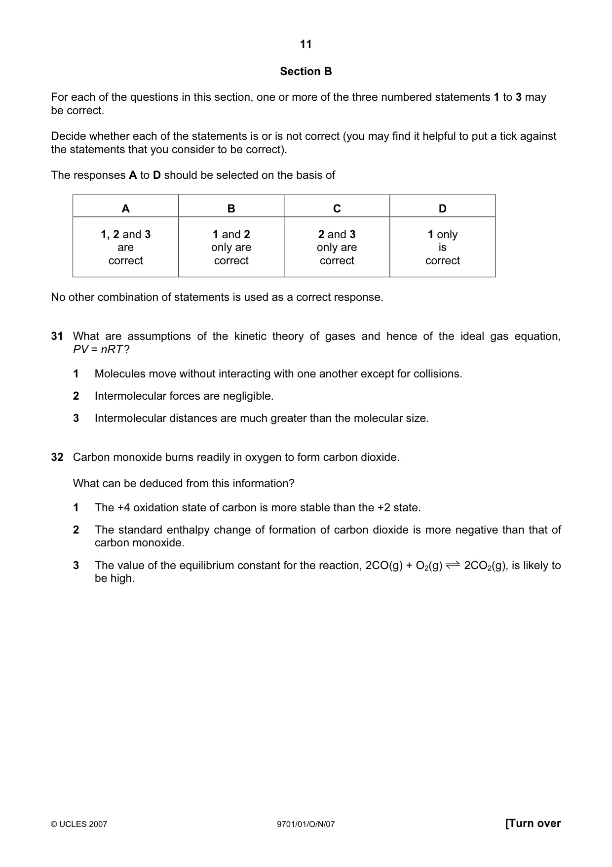 Cambridge A Level Chemistry 9701 2007 Oct/Nov Paper 1 · Variant 1 question paper, page 11 of 16