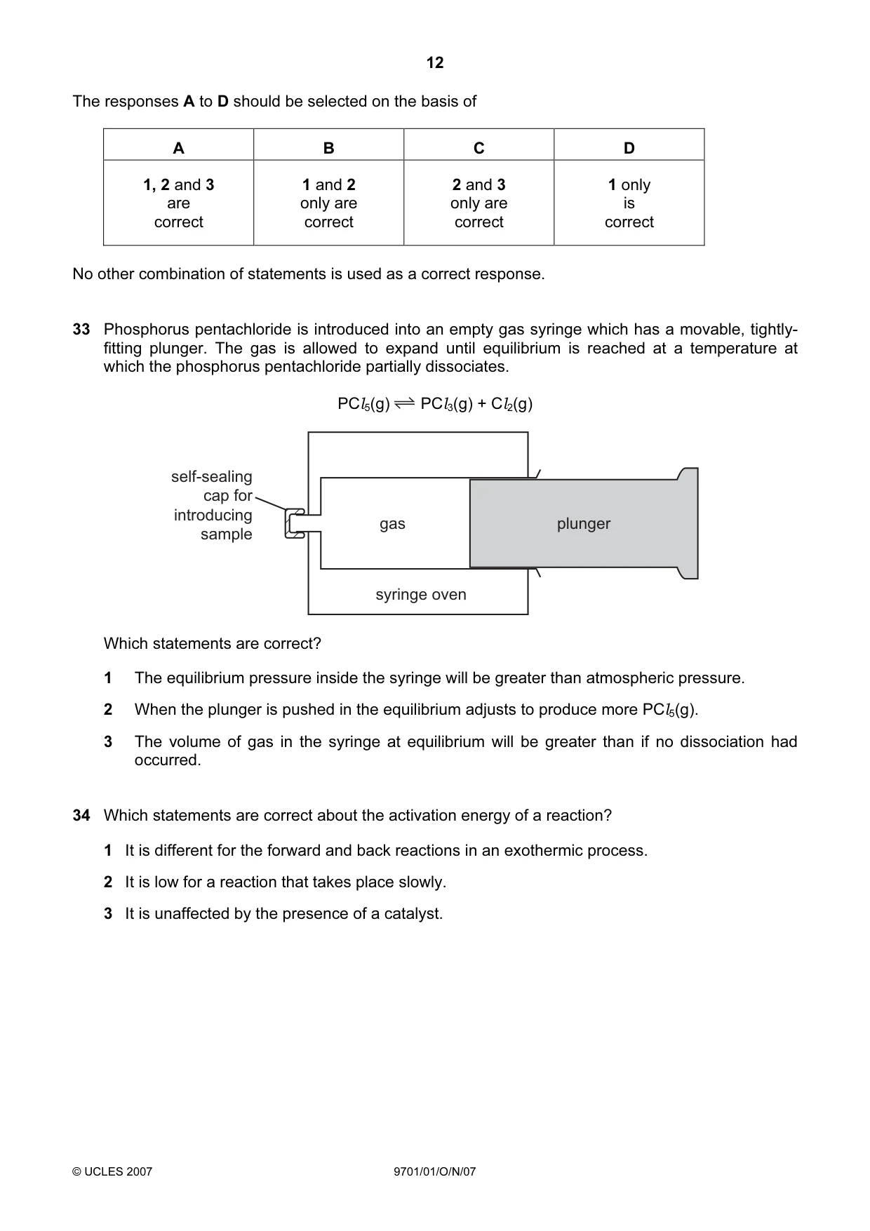 Cambridge A Level Chemistry 9701 2007 Oct/Nov Paper 1 · Variant 1 question paper, page 12 of 16
