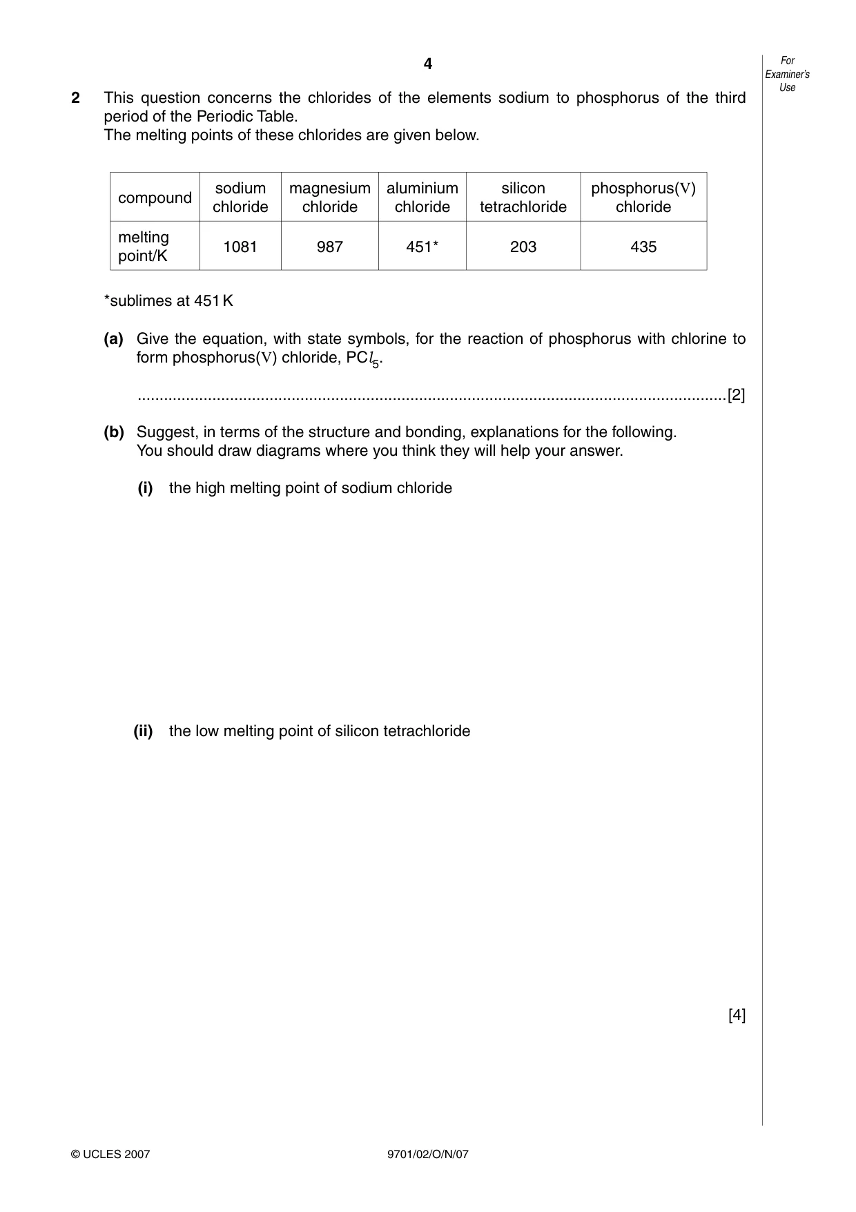 Cambridge A Level Chemistry 9701 2007 Oct/Nov Paper 2 · Variant 1 question paper, page 4 of 12