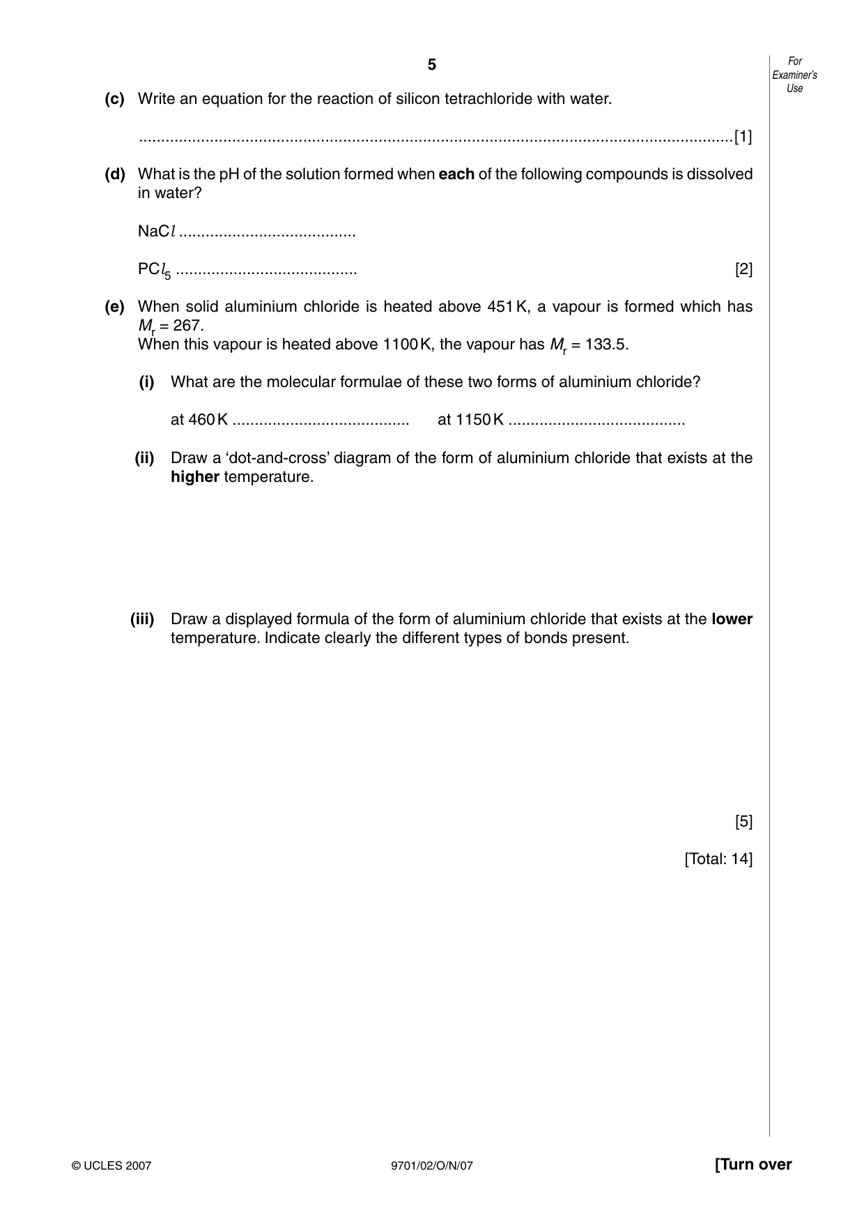 Cambridge A Level Chemistry 9701 2007 Oct/Nov Paper 2 · Variant 1 question paper, page 5 of 12