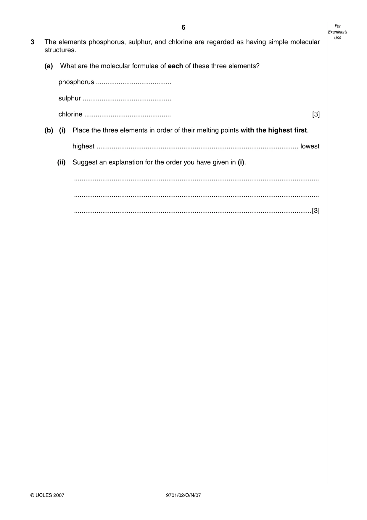 Cambridge A Level Chemistry 9701 2007 Oct/Nov Paper 2 · Variant 1 question paper, page 6 of 12