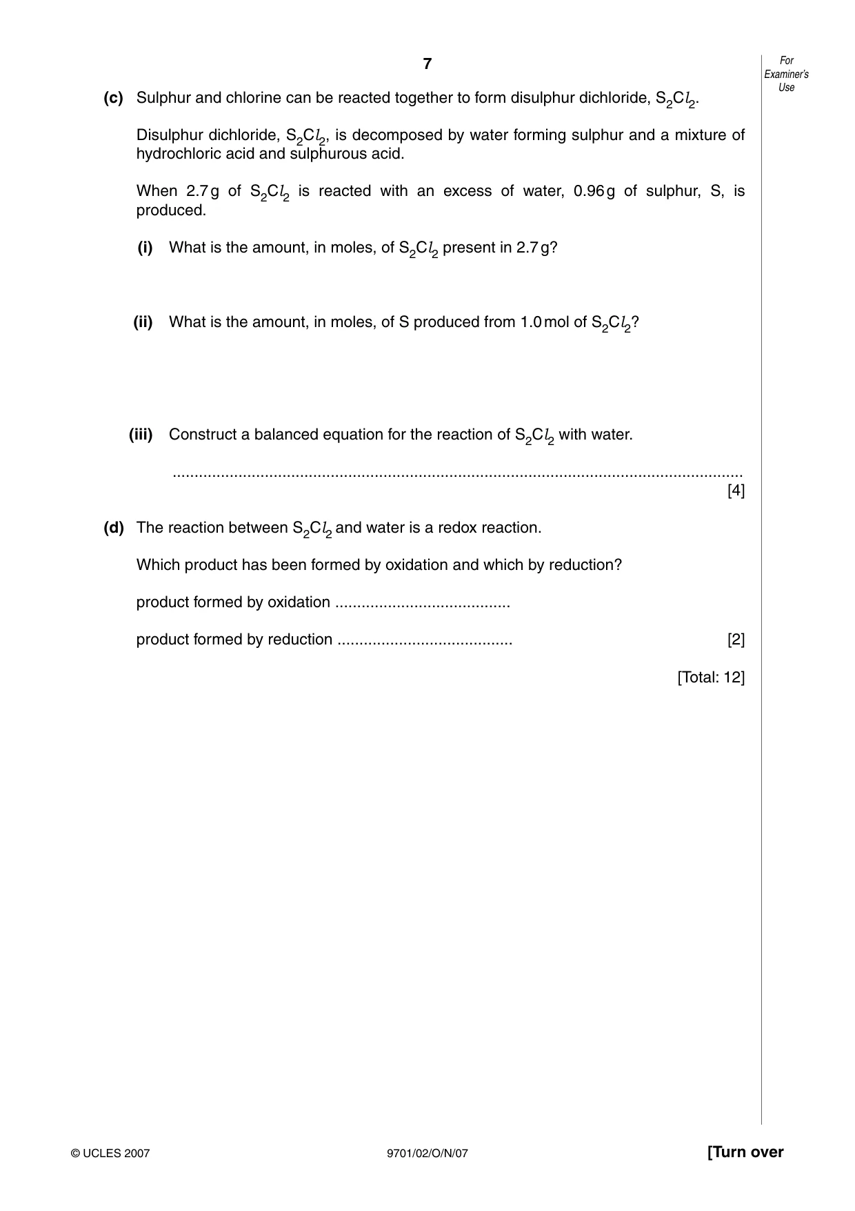 Cambridge A Level Chemistry 9701 2007 Oct/Nov Paper 2 · Variant 1 question paper, page 7 of 12