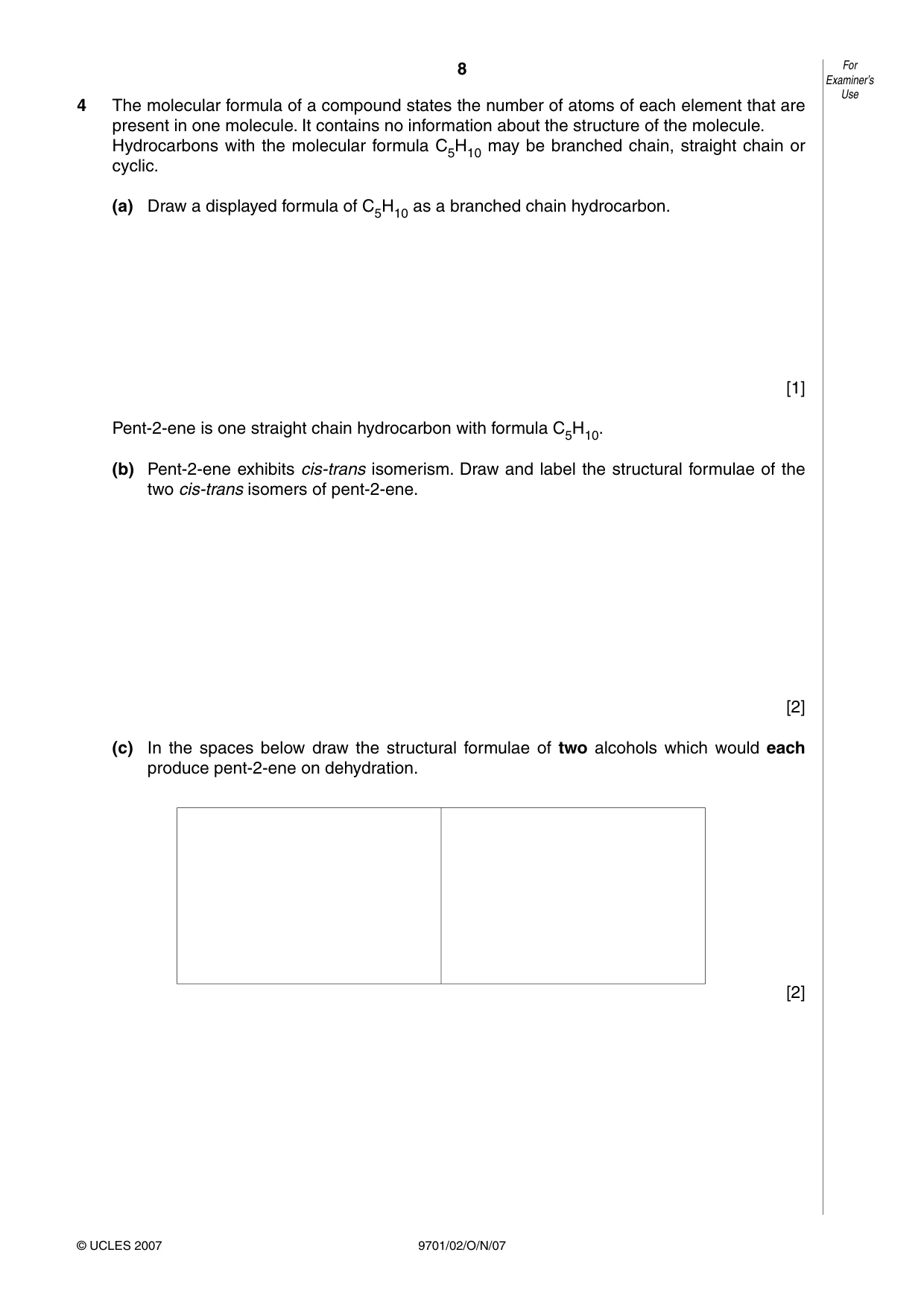 Cambridge A Level Chemistry 9701 2007 Oct/Nov Paper 2 · Variant 1 question paper, page 8 of 12