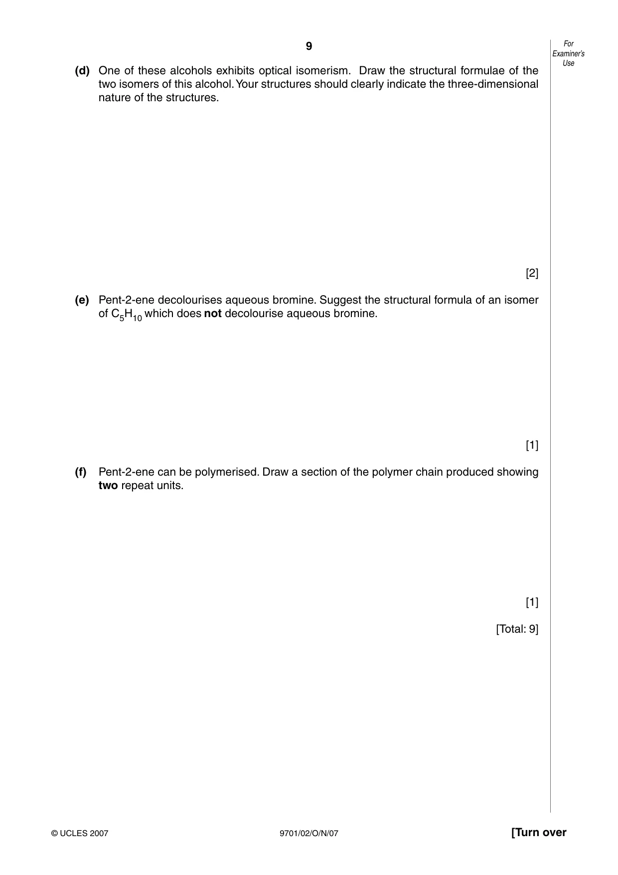 Cambridge A Level Chemistry 9701 2007 Oct/Nov Paper 2 · Variant 1 question paper, page 9 of 12